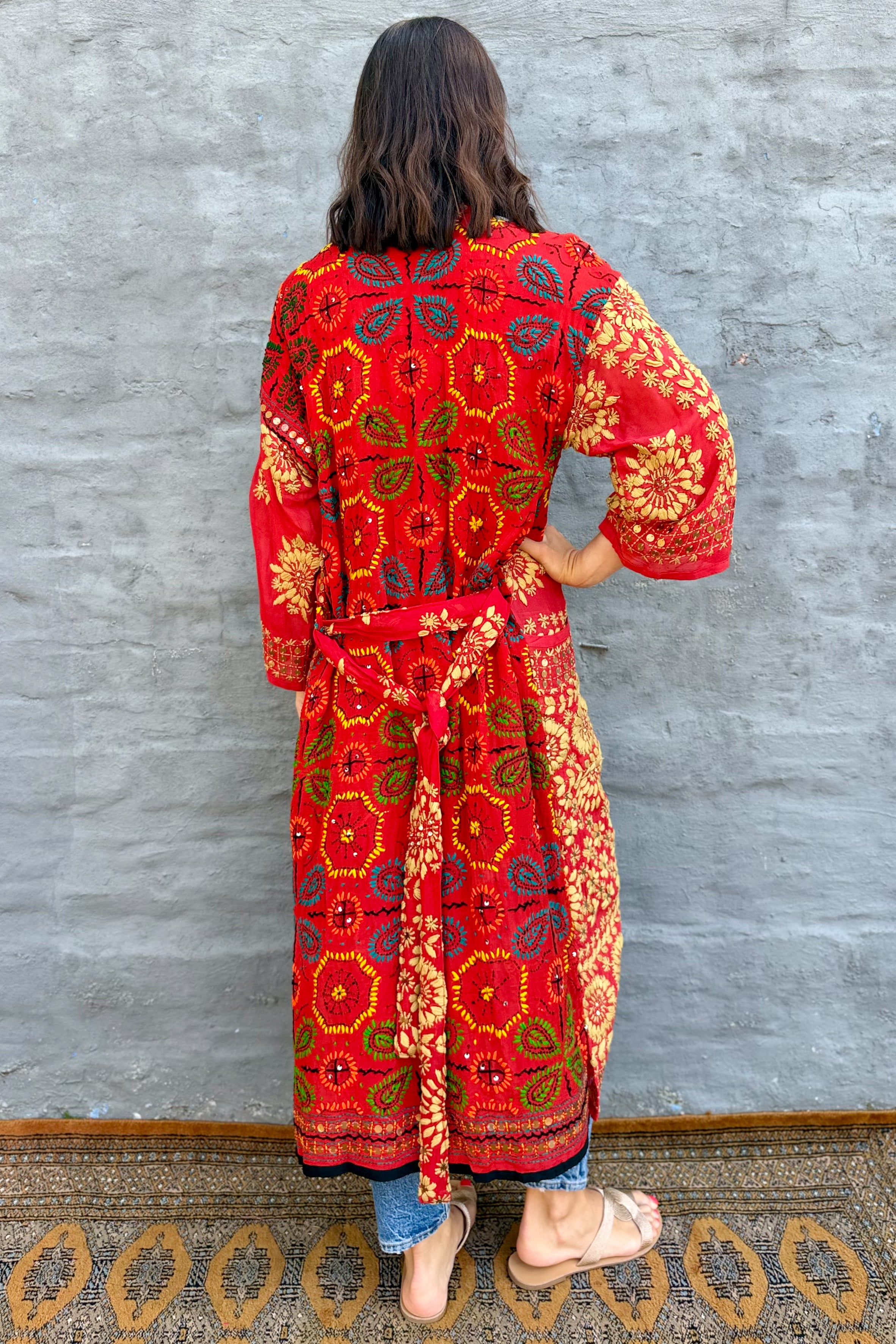 Phulkari Kimono In Ruby Red