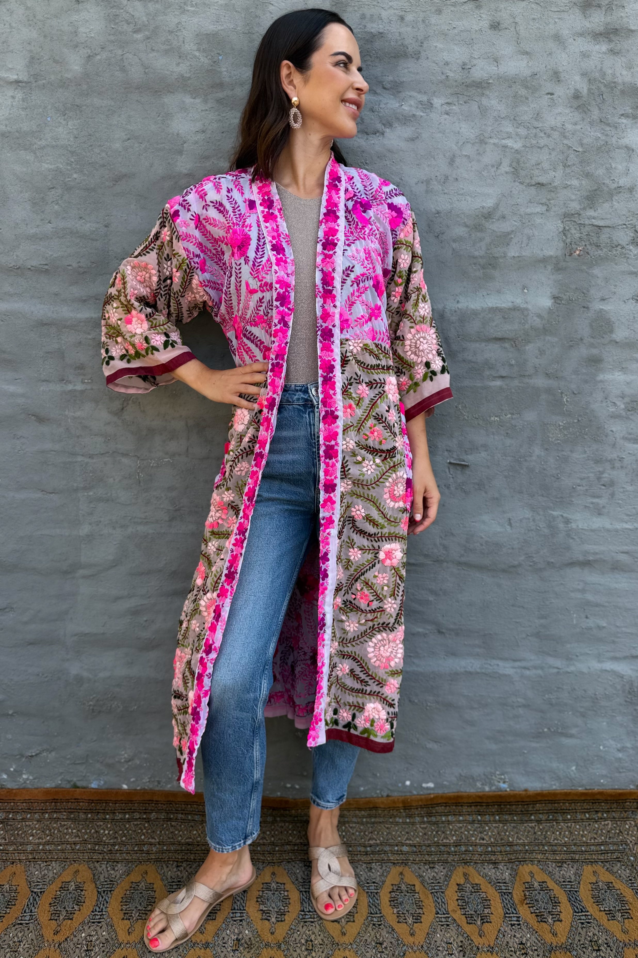 Phulkari Kimono In Perfect Pink