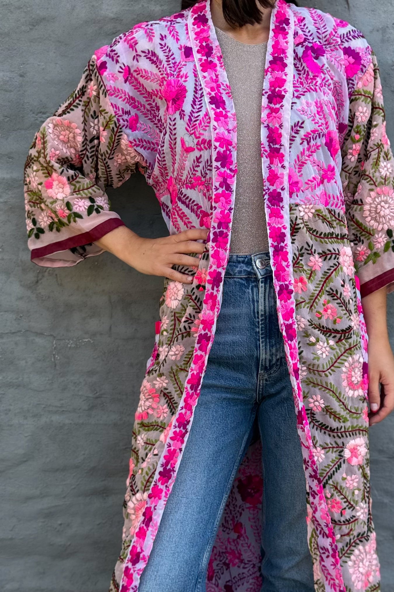 Phulkari Kimono In Perfect Pink