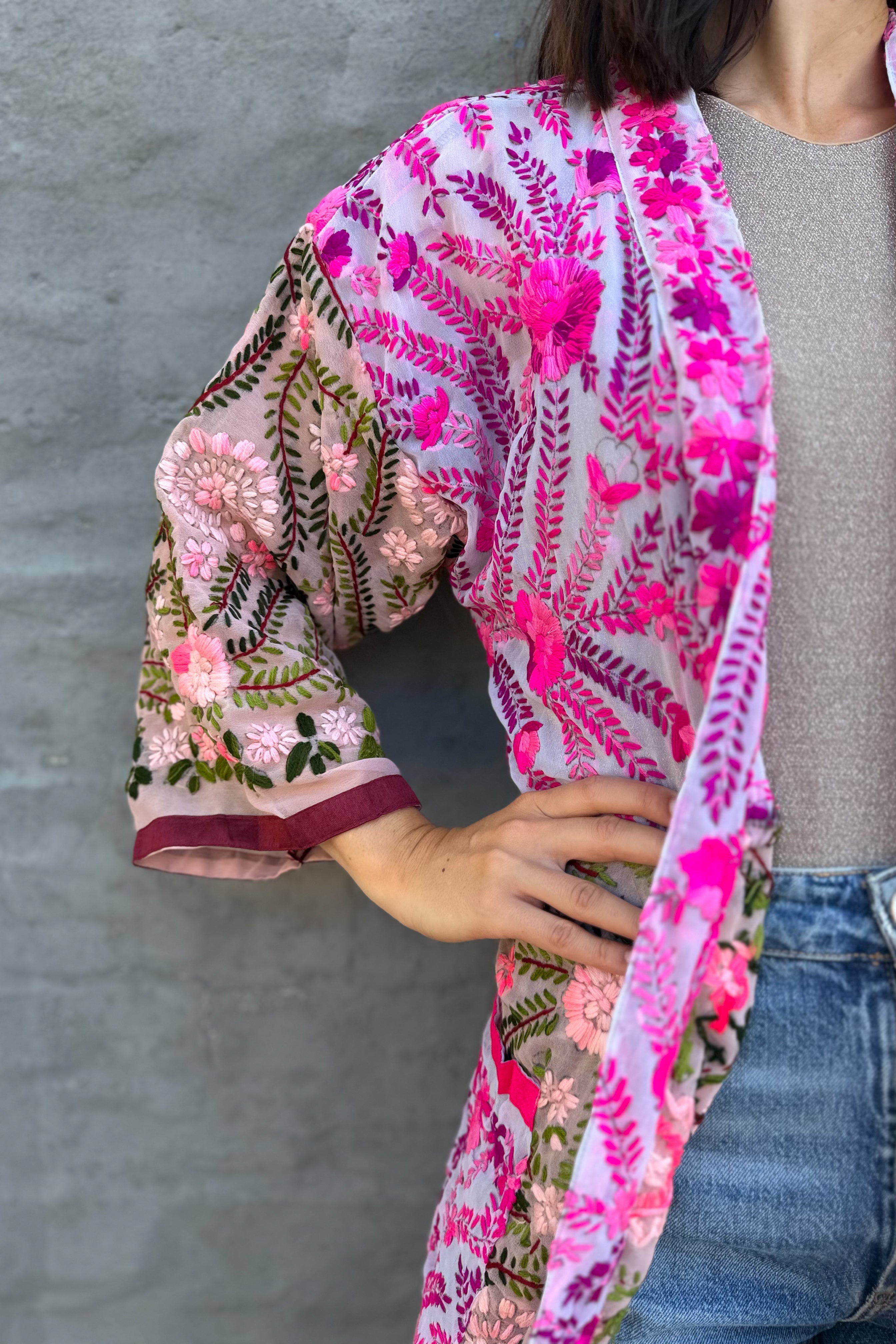 Phulkari Kimono In Perfect Pink