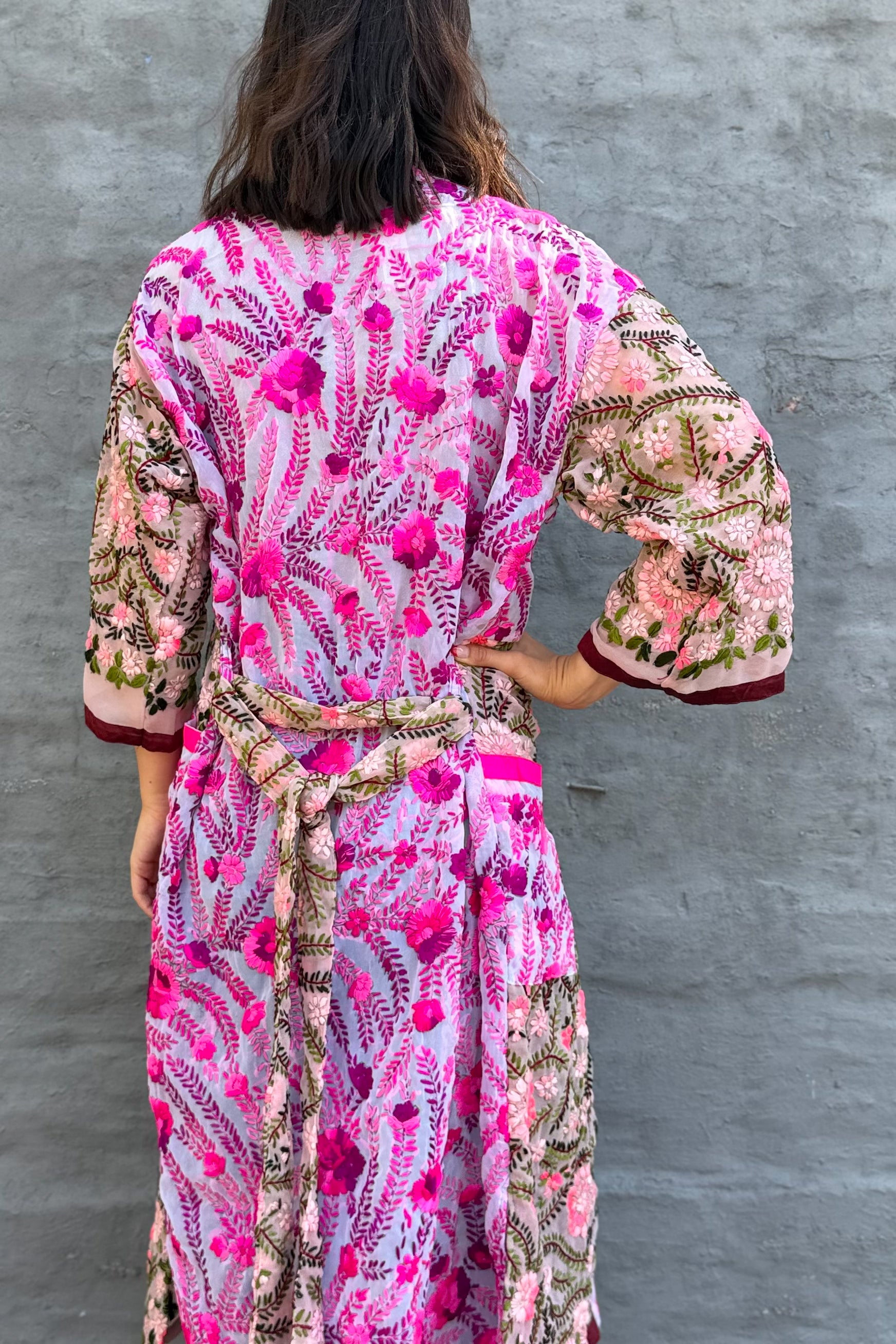 Phulkari Kimono In Perfect Pink