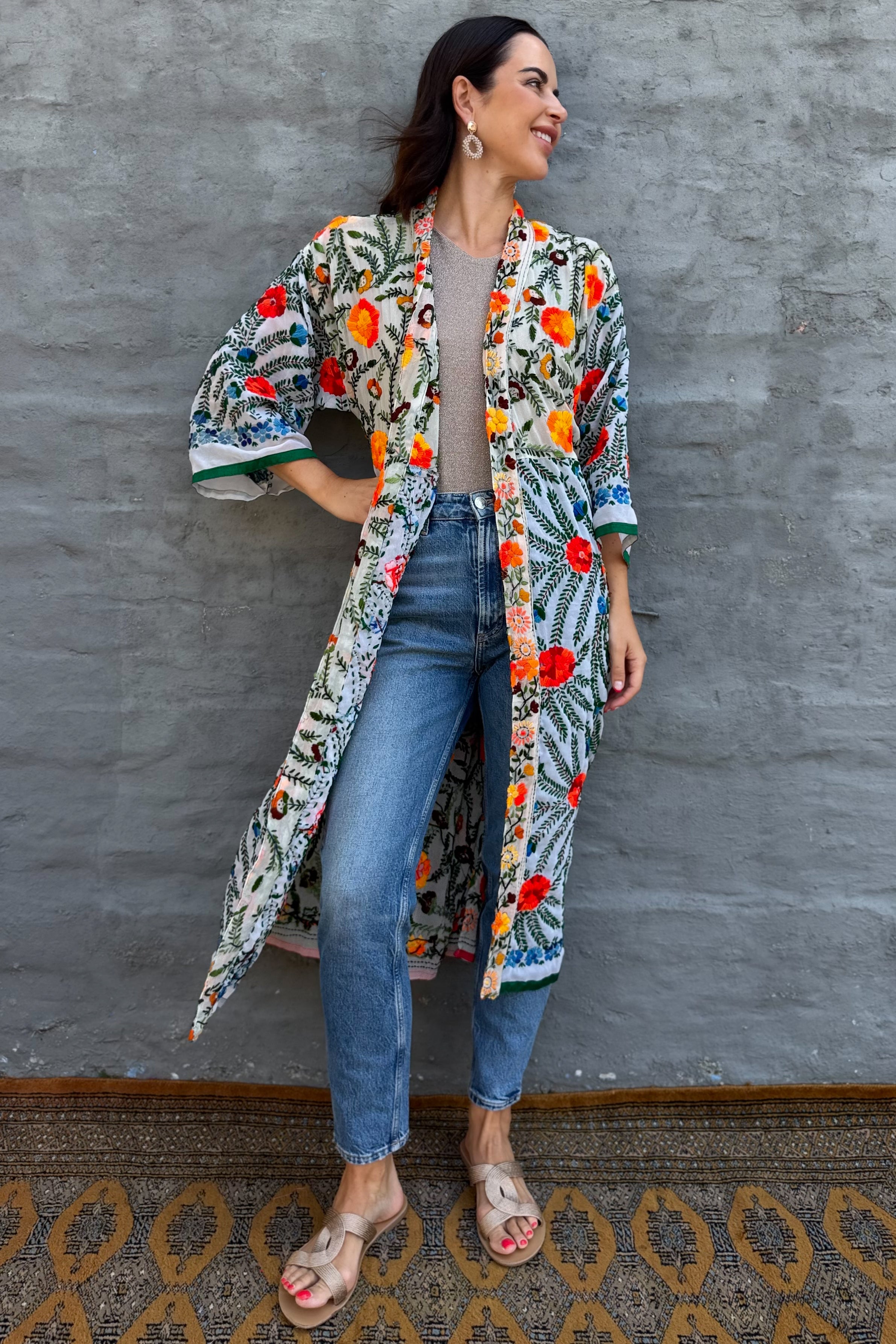 Phulkari Kimono In Flame