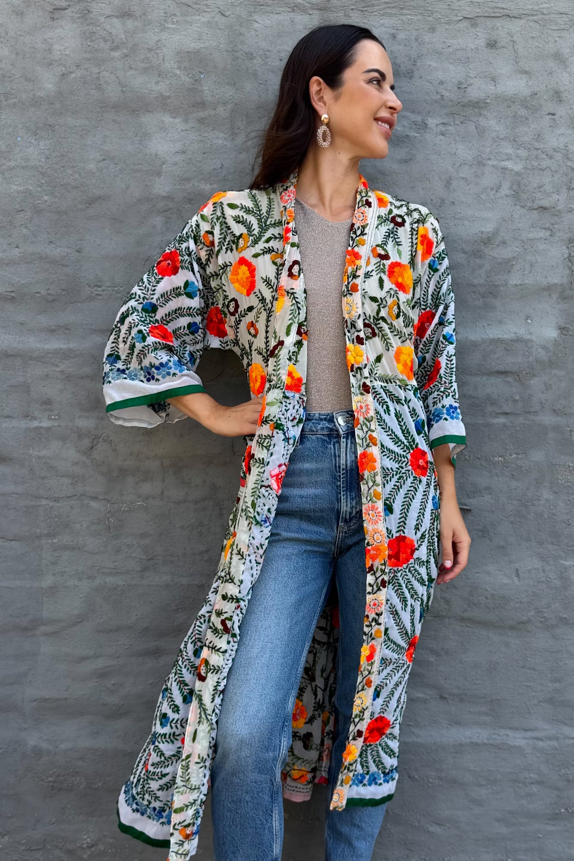 Phulkari Kimono In Flame