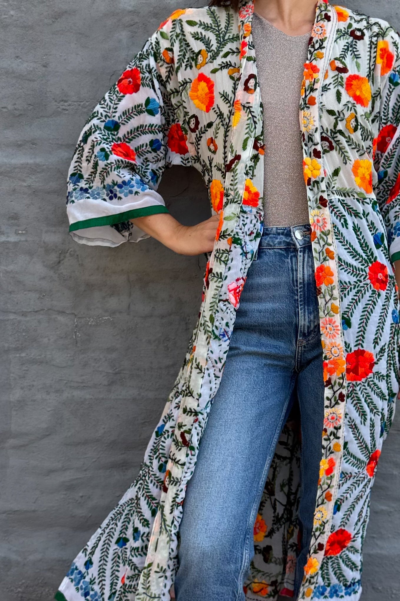 Phulkari Kimono In Flame