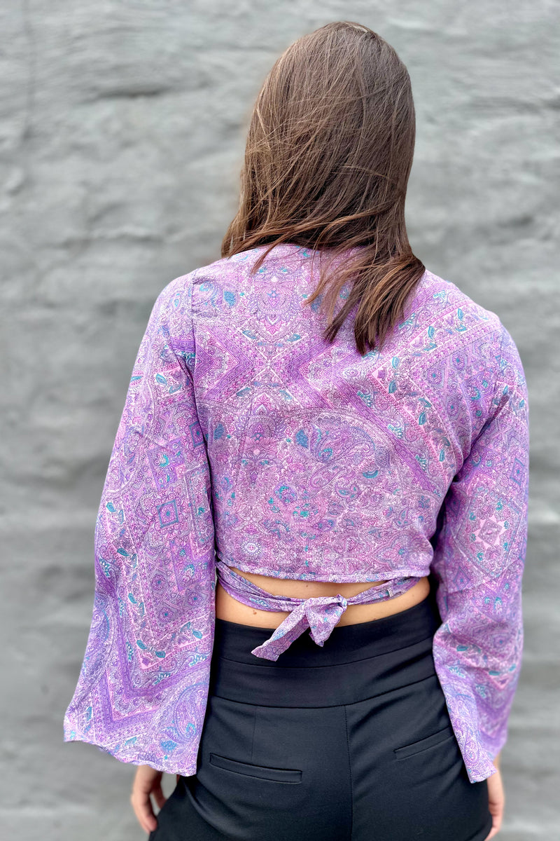 Upcycled Silk Sari Wrap Blouse In Luscious Lilac