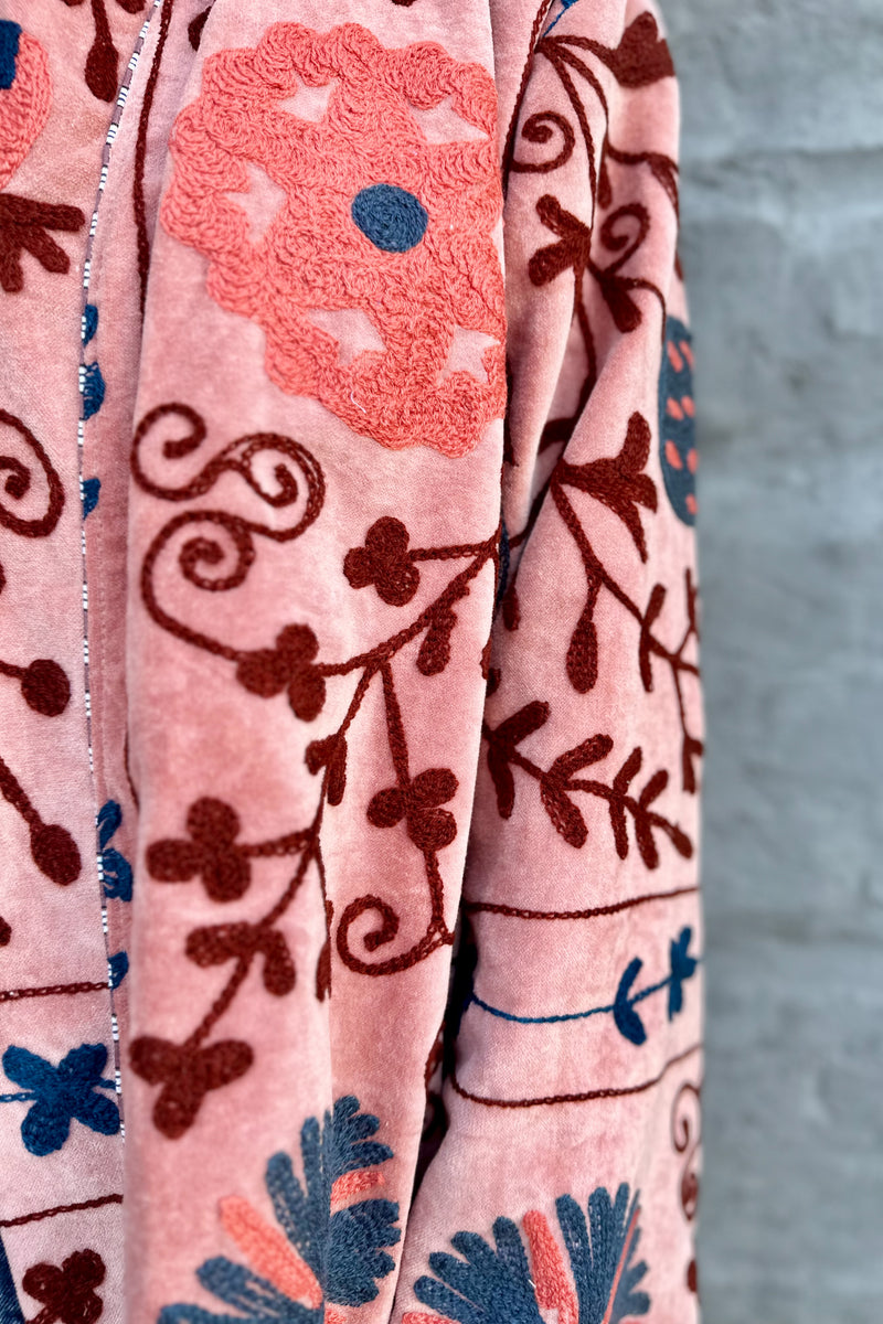 Velvet Suzani Jacket In Dusty Peach