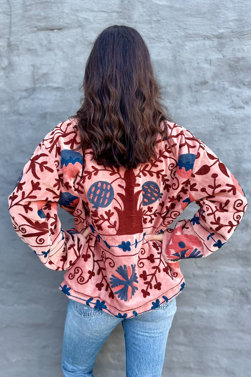 Velvet Suzani Jacket In Dusty Peach