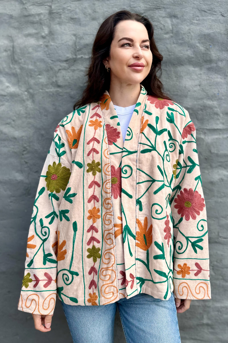 Velvet Suzani Jacket In Sand Daisy