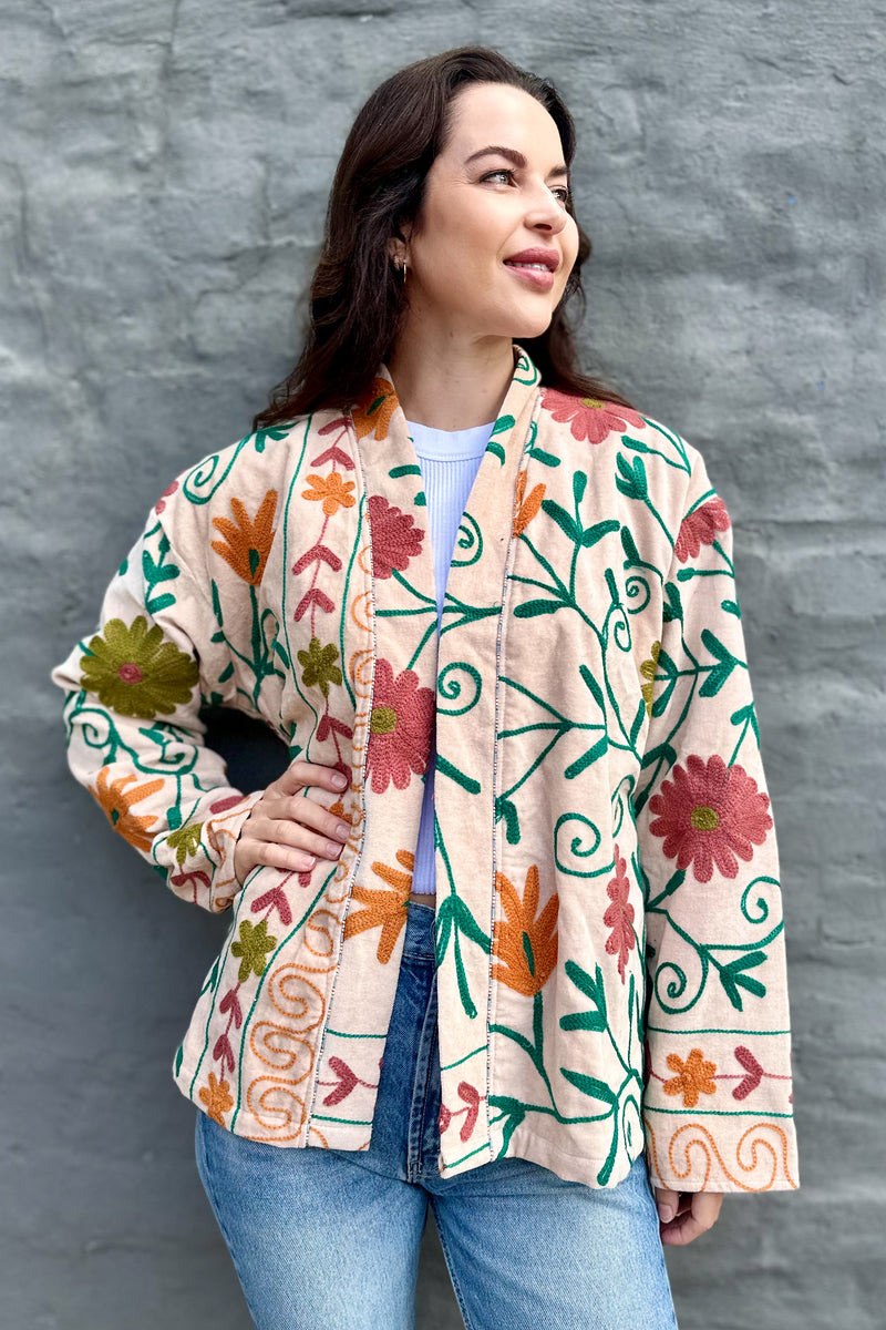 Velvet Suzani Jacket In Sand Daisy