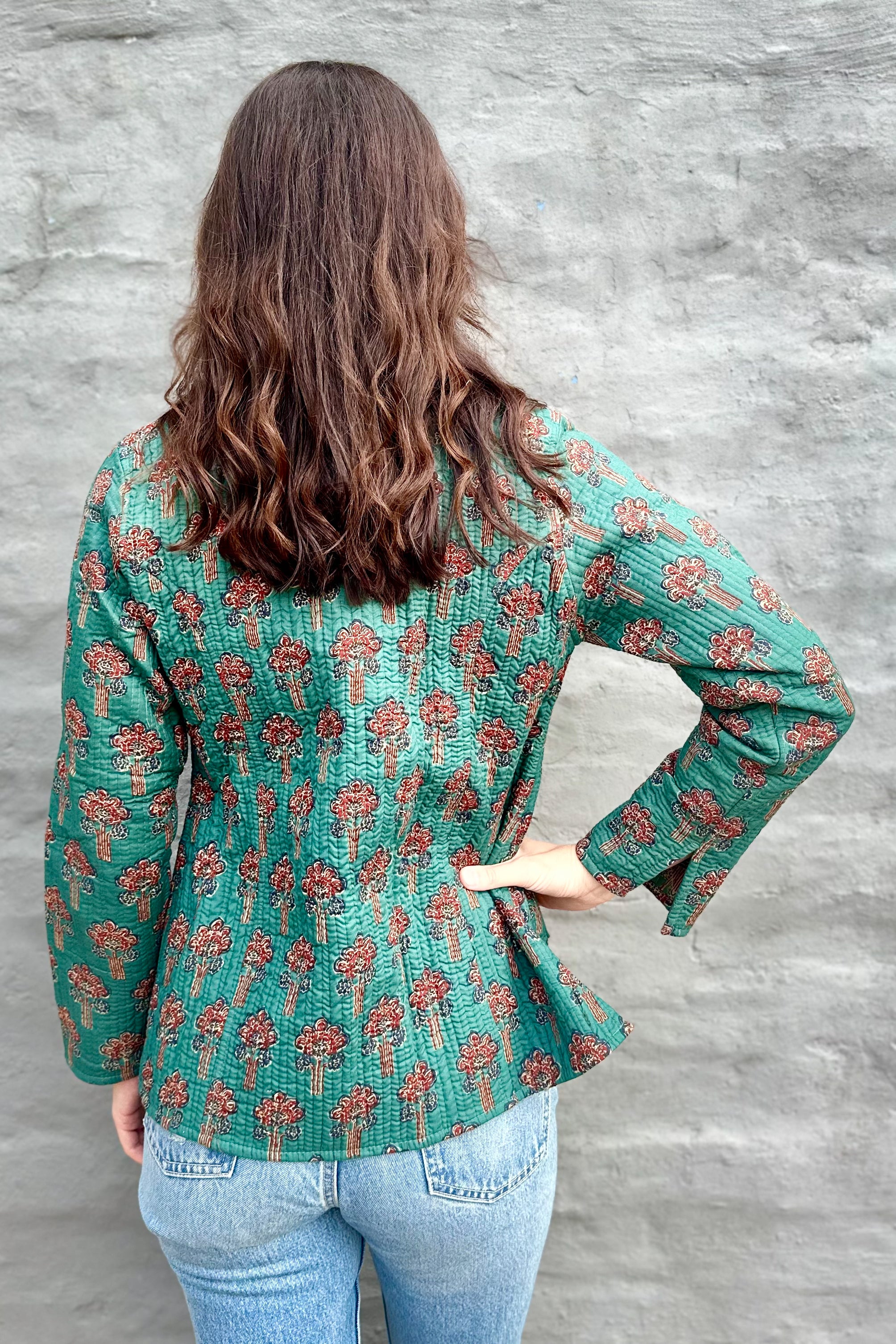 Quilted Cotton Jacket In Blue Green Flora – Exotic Marigold Boutique