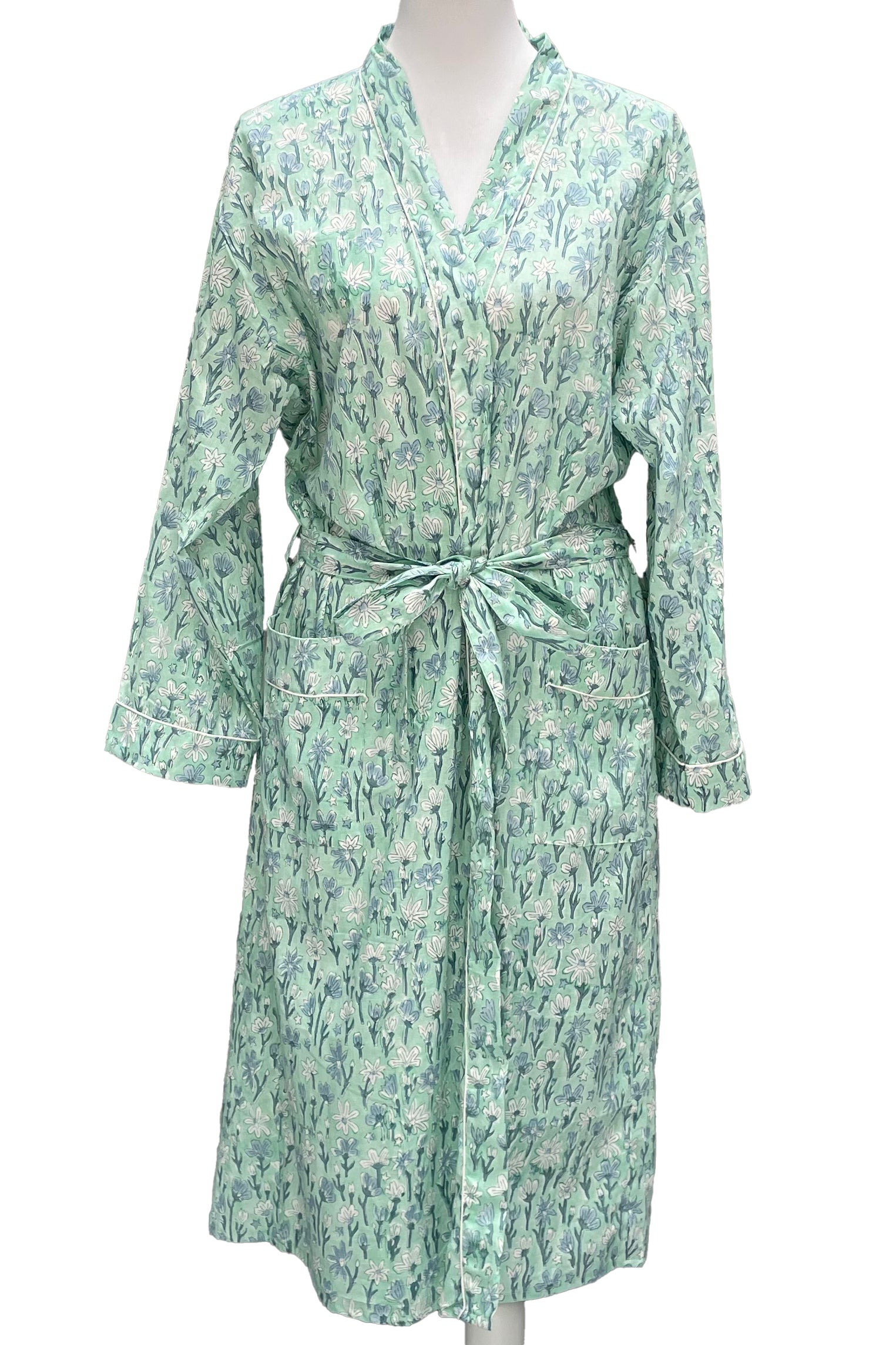 Cotton Kimono In Turquoise Daisy