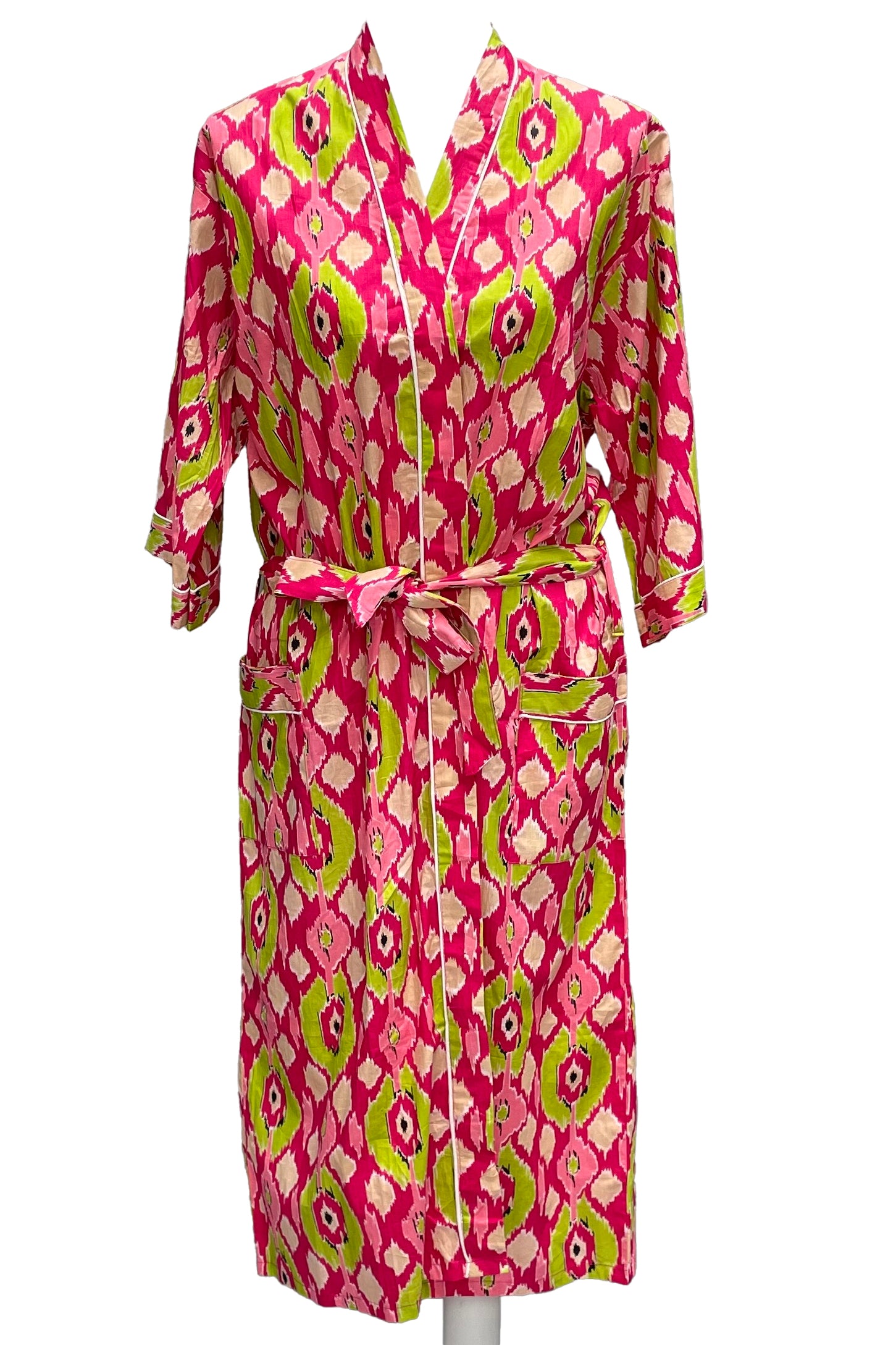 Cotton Kimono In Ultra Pink Ikat