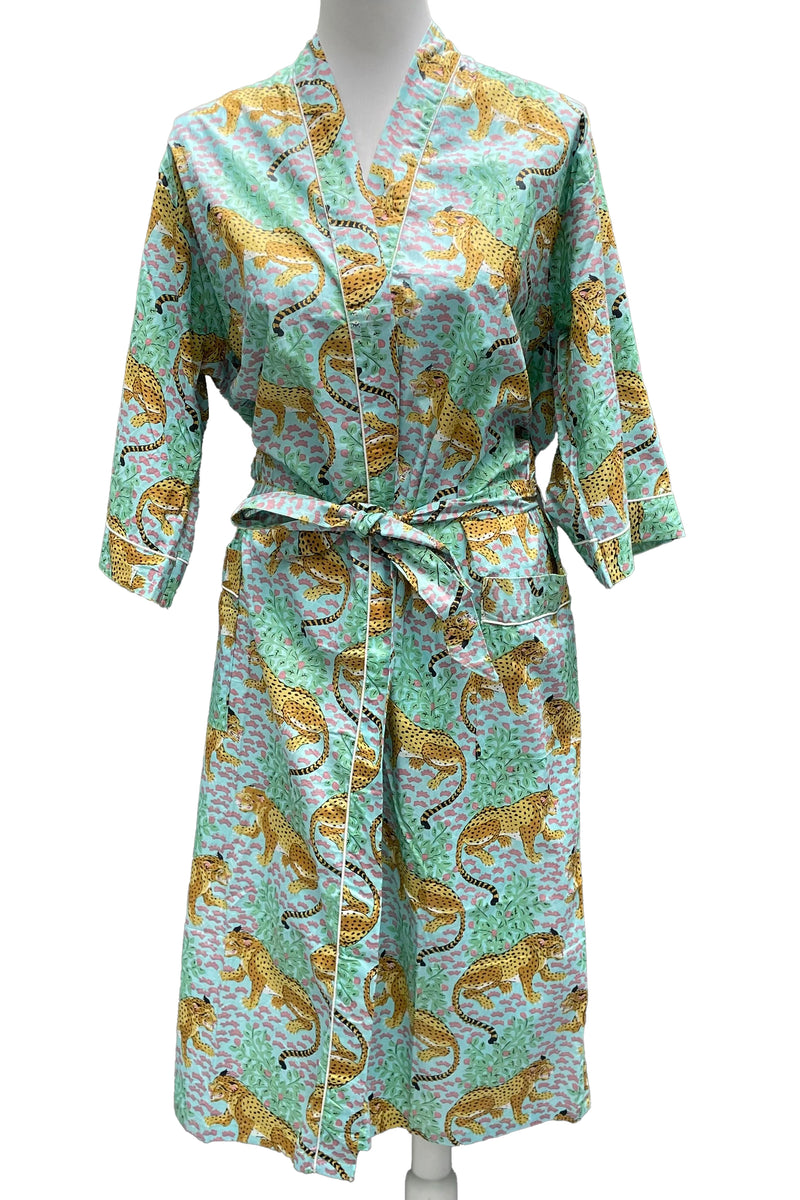 Cotton Kimono In Snow Leopard