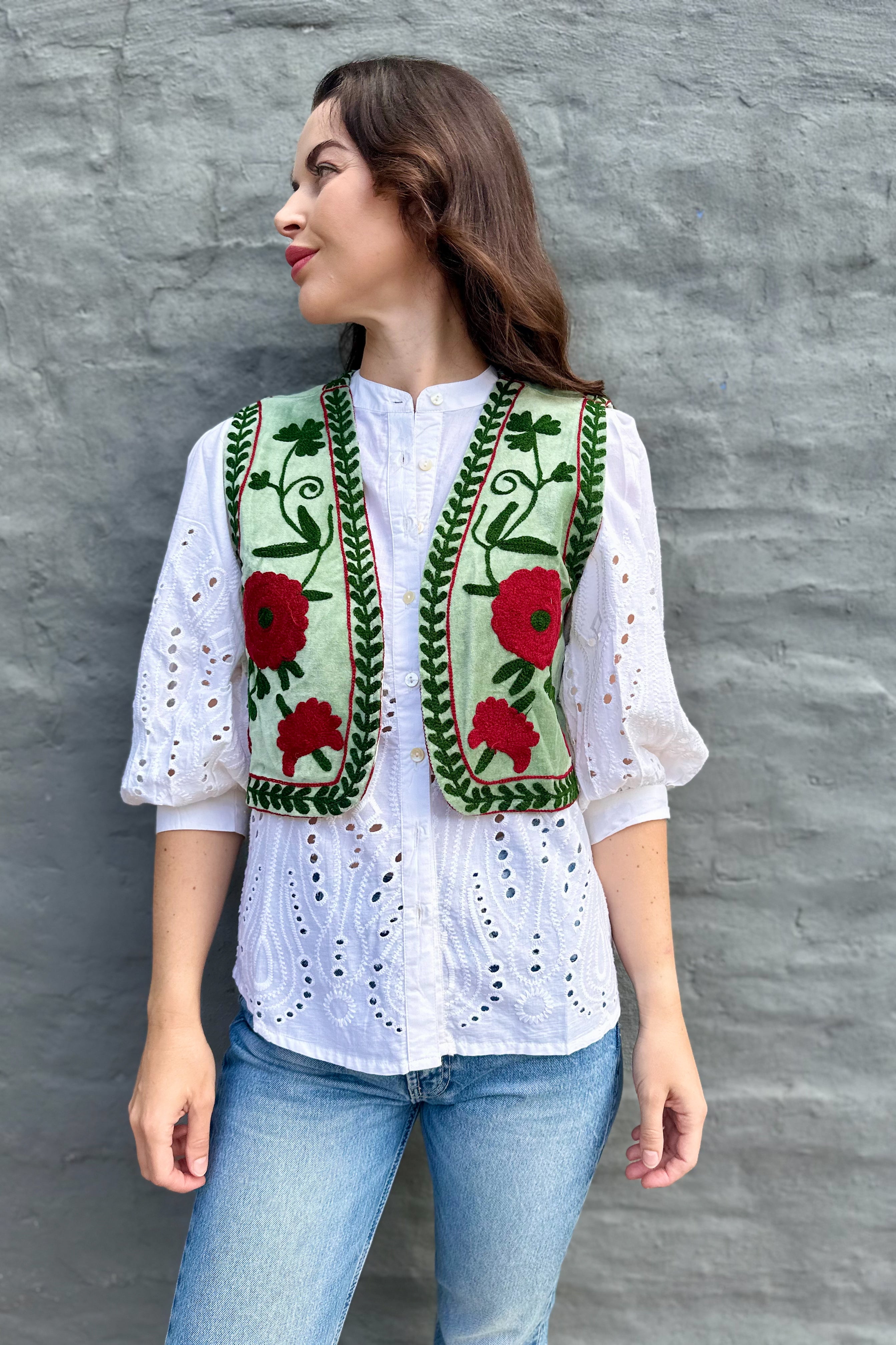 Velvet Waistcoat In Sage