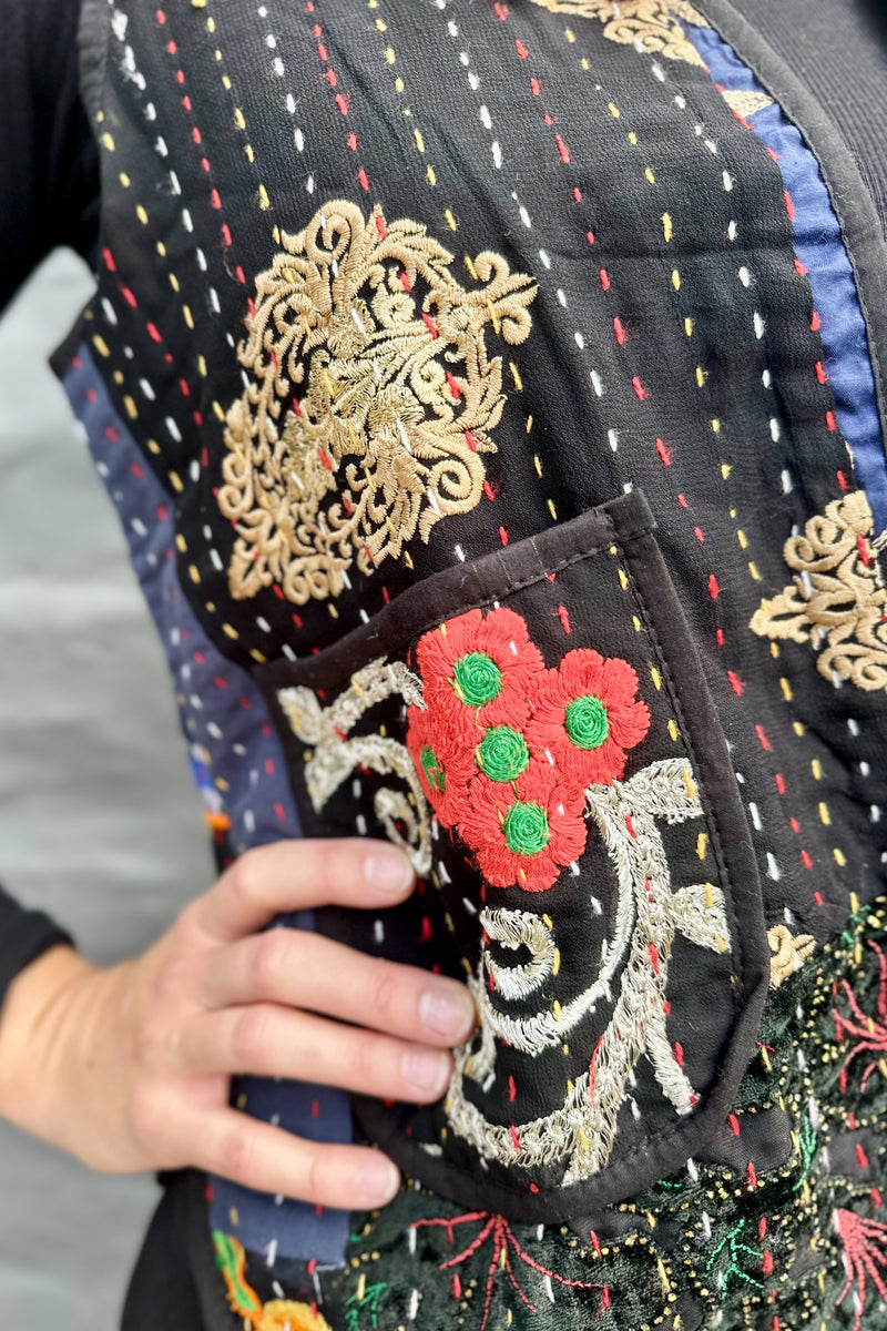Kantha Waistcoat In Ebony