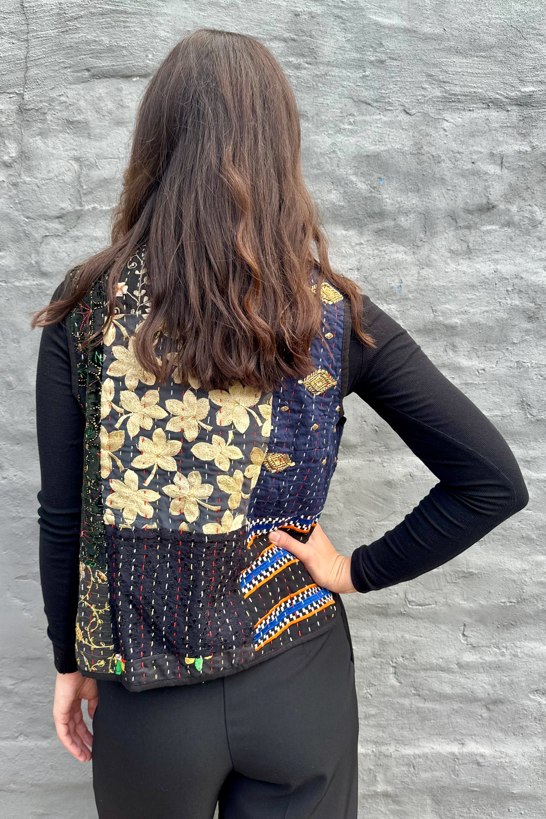 Kantha Waistcoat In Ebony