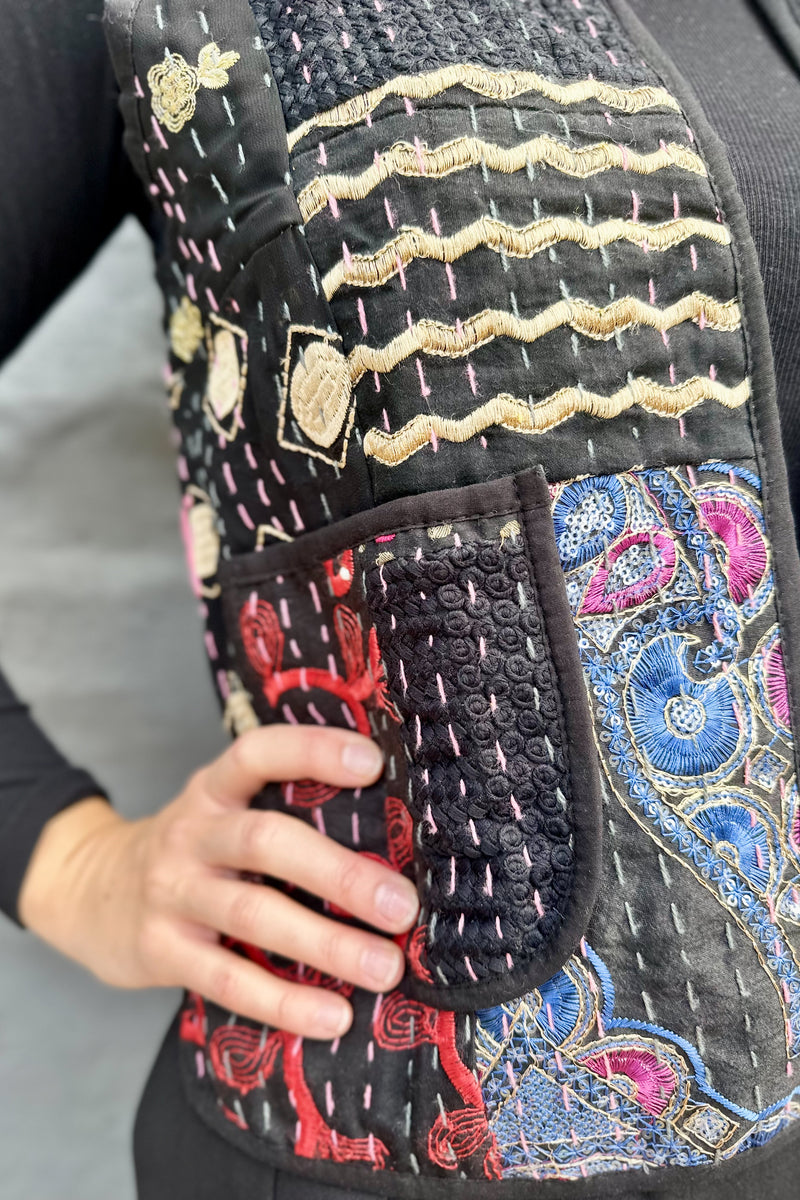 Kantha Waistcoat In Asphalt