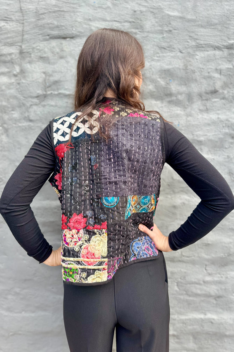 Kantha Waistcoat In Asphalt