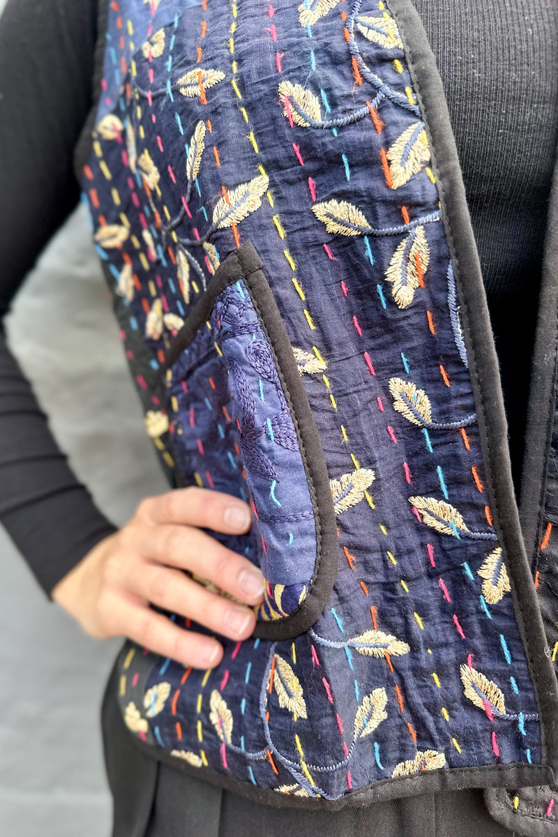 Kantha Waistcoat In Jet