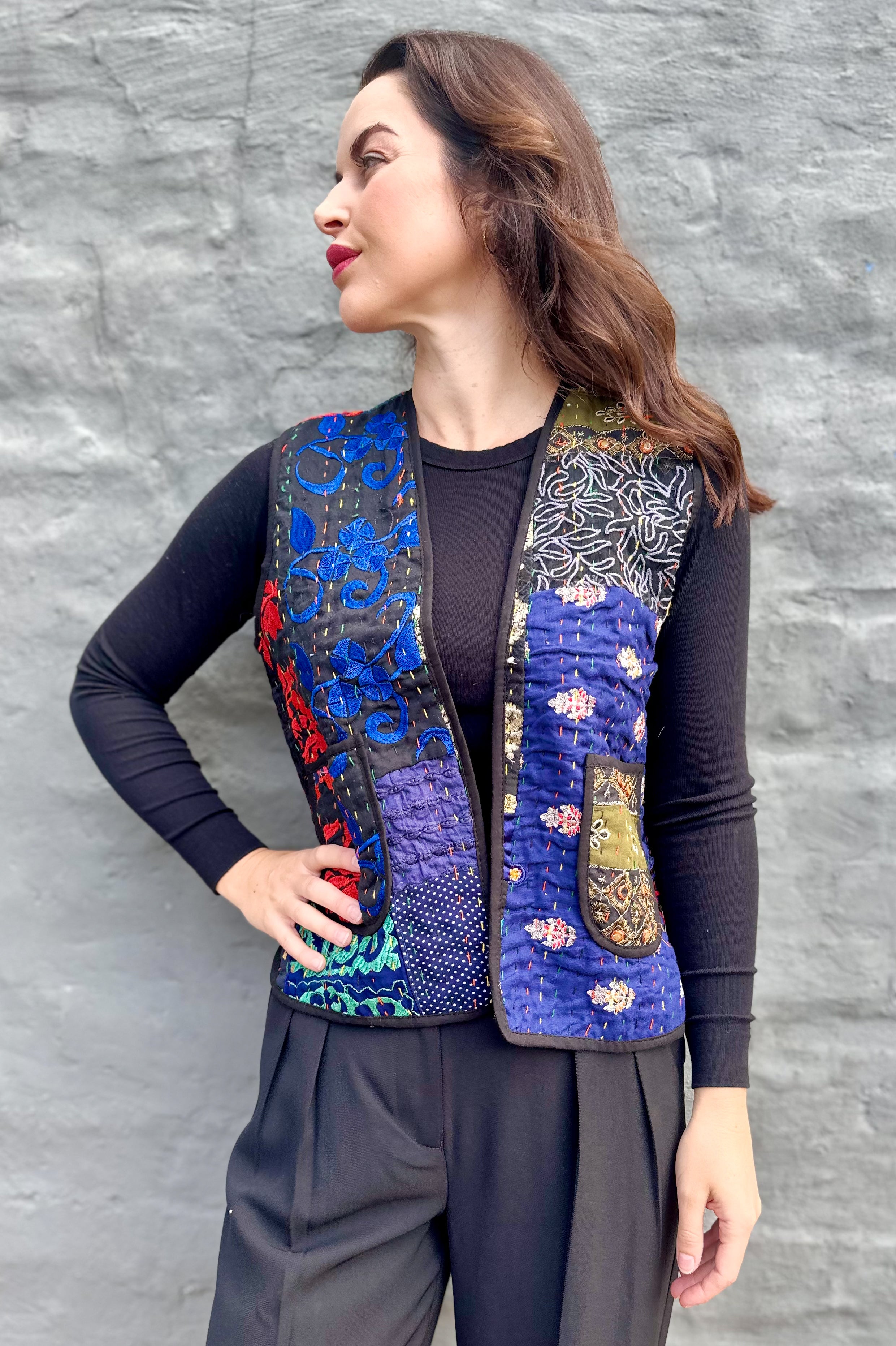 Kantha Waistcoat In Onyx