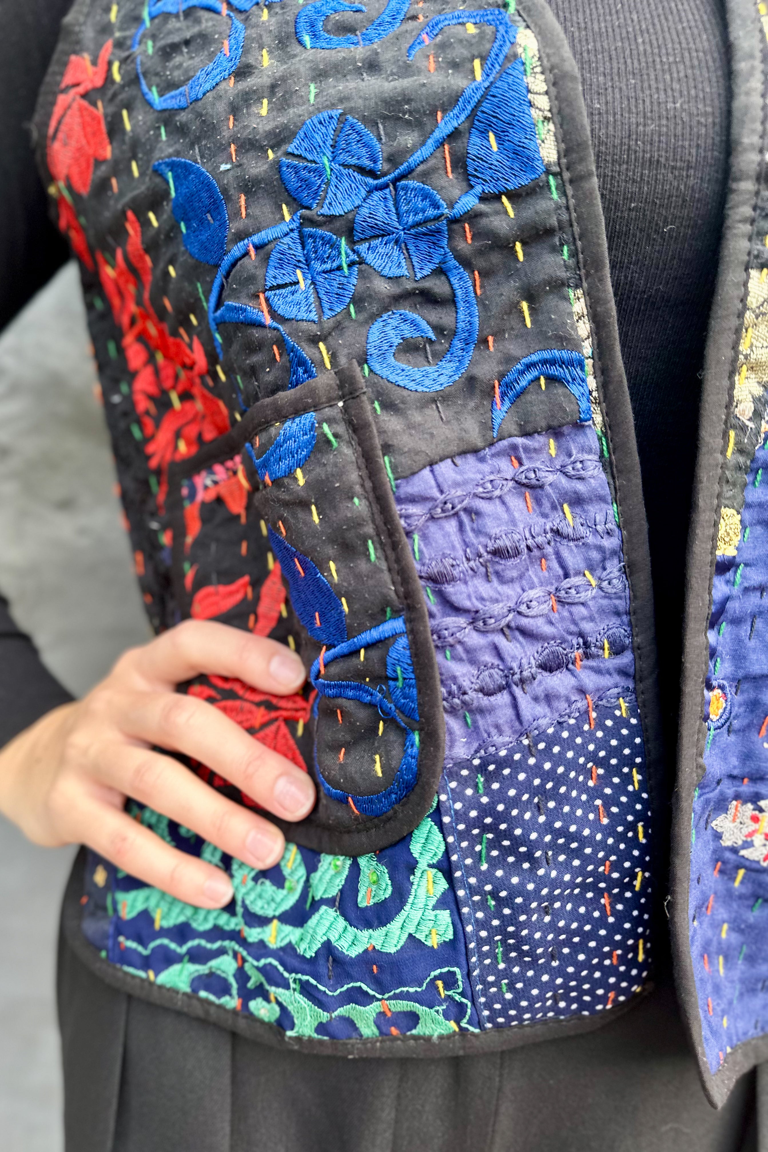 Kantha Waistcoat In Onyx