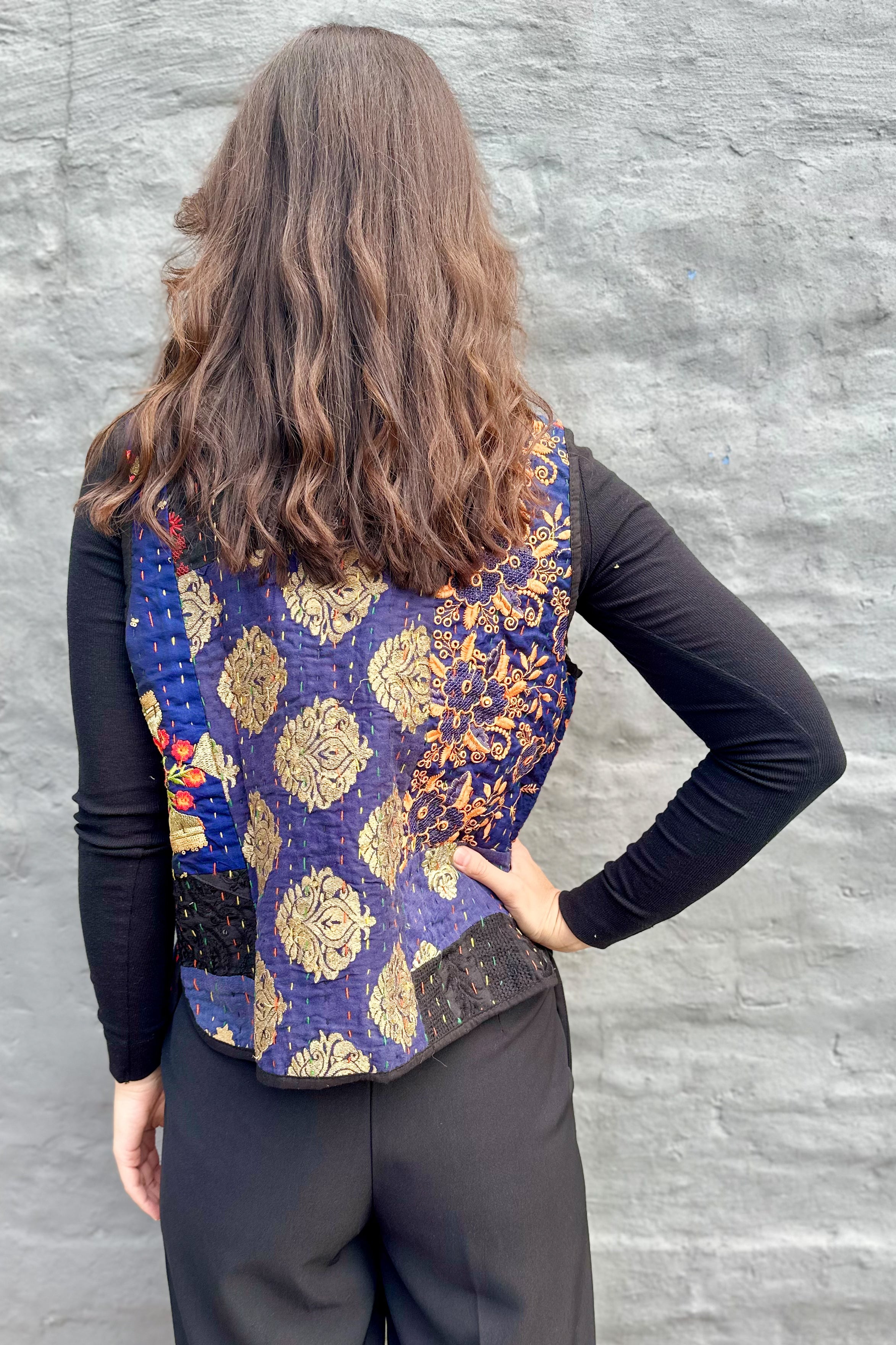Kantha Waistcoat In Onyx