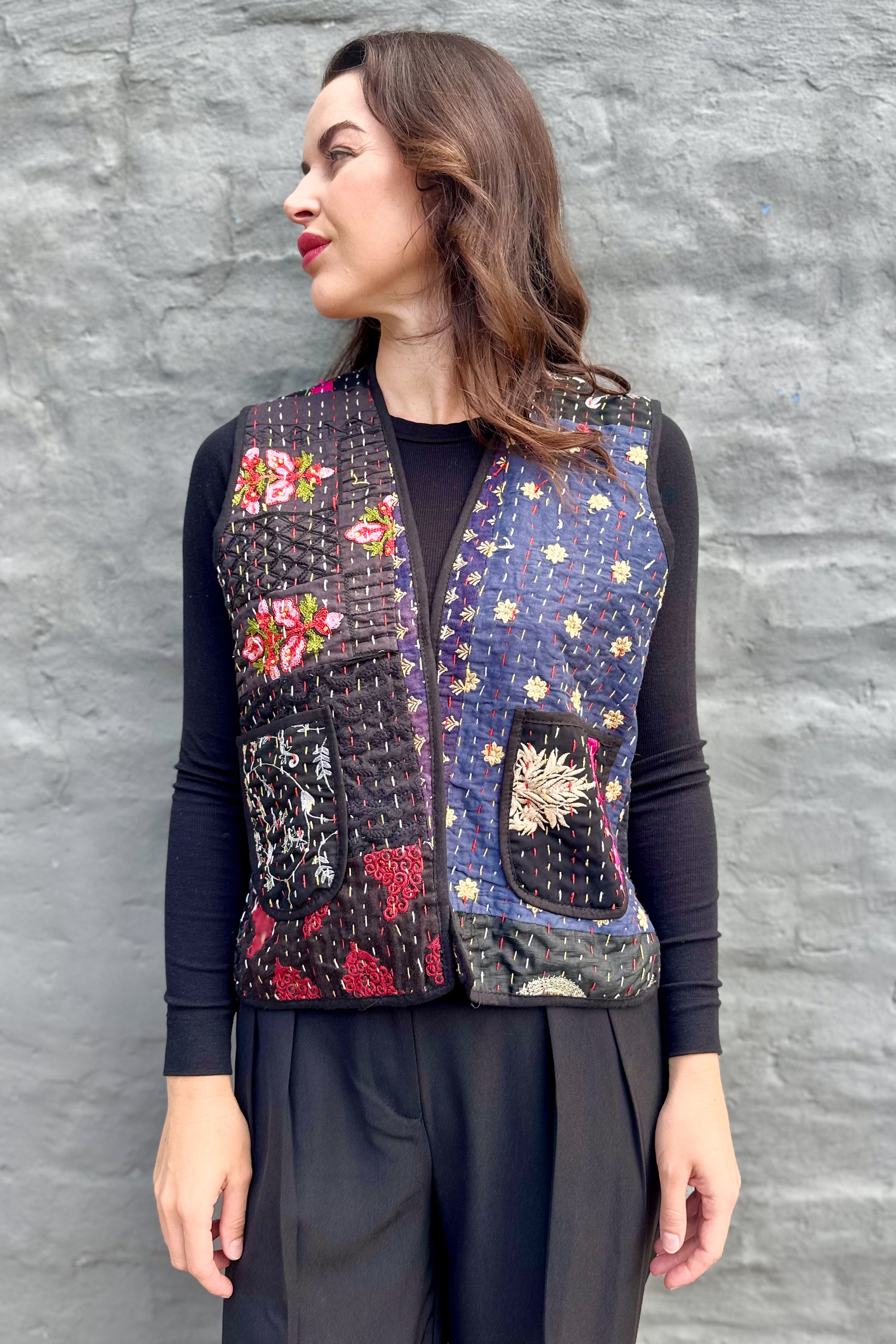 Kantha Waistcoat In Midnight