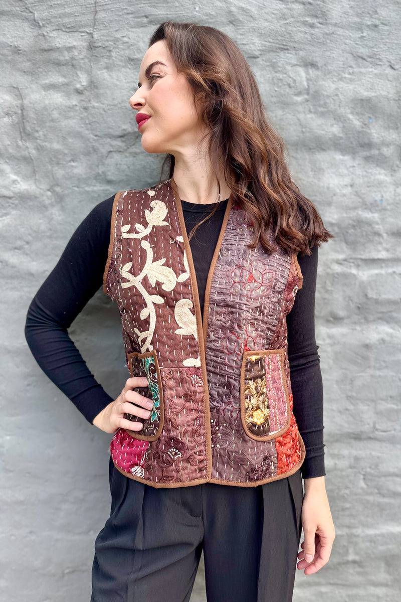 Kantha Waistcoat In Chocolate