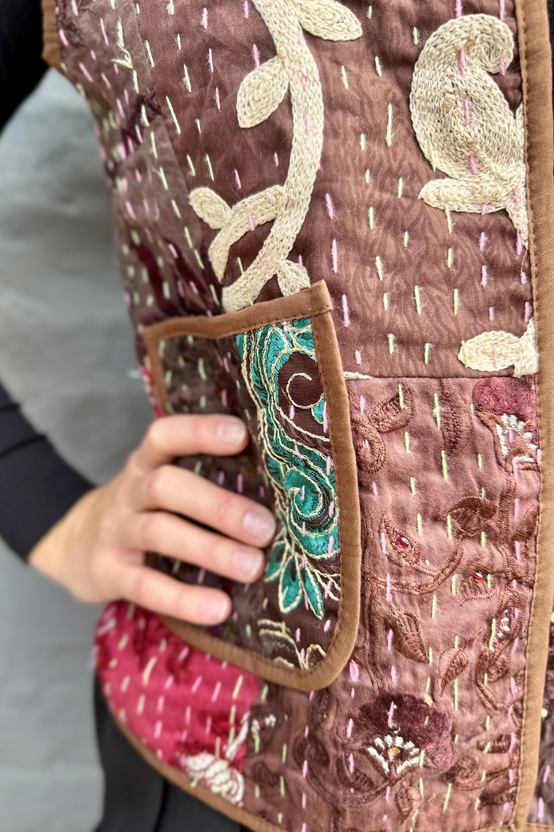 Kantha Waistcoat In Chocolate