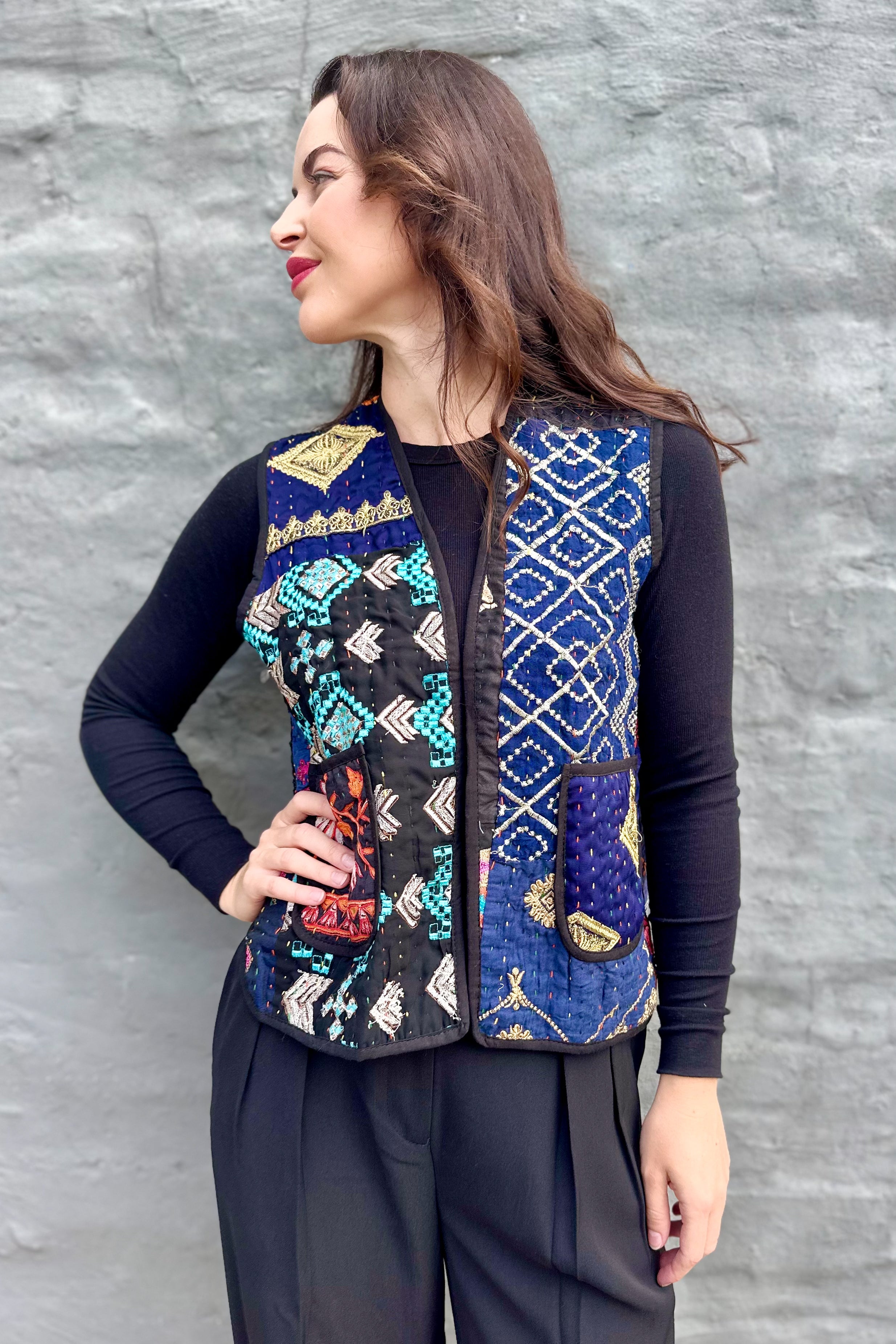 Kantha Waistcoat In Ink