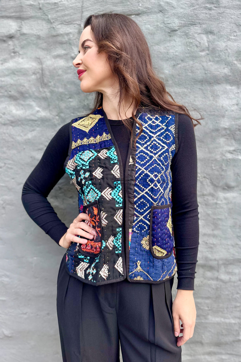 Kantha Waistcoat In Ink