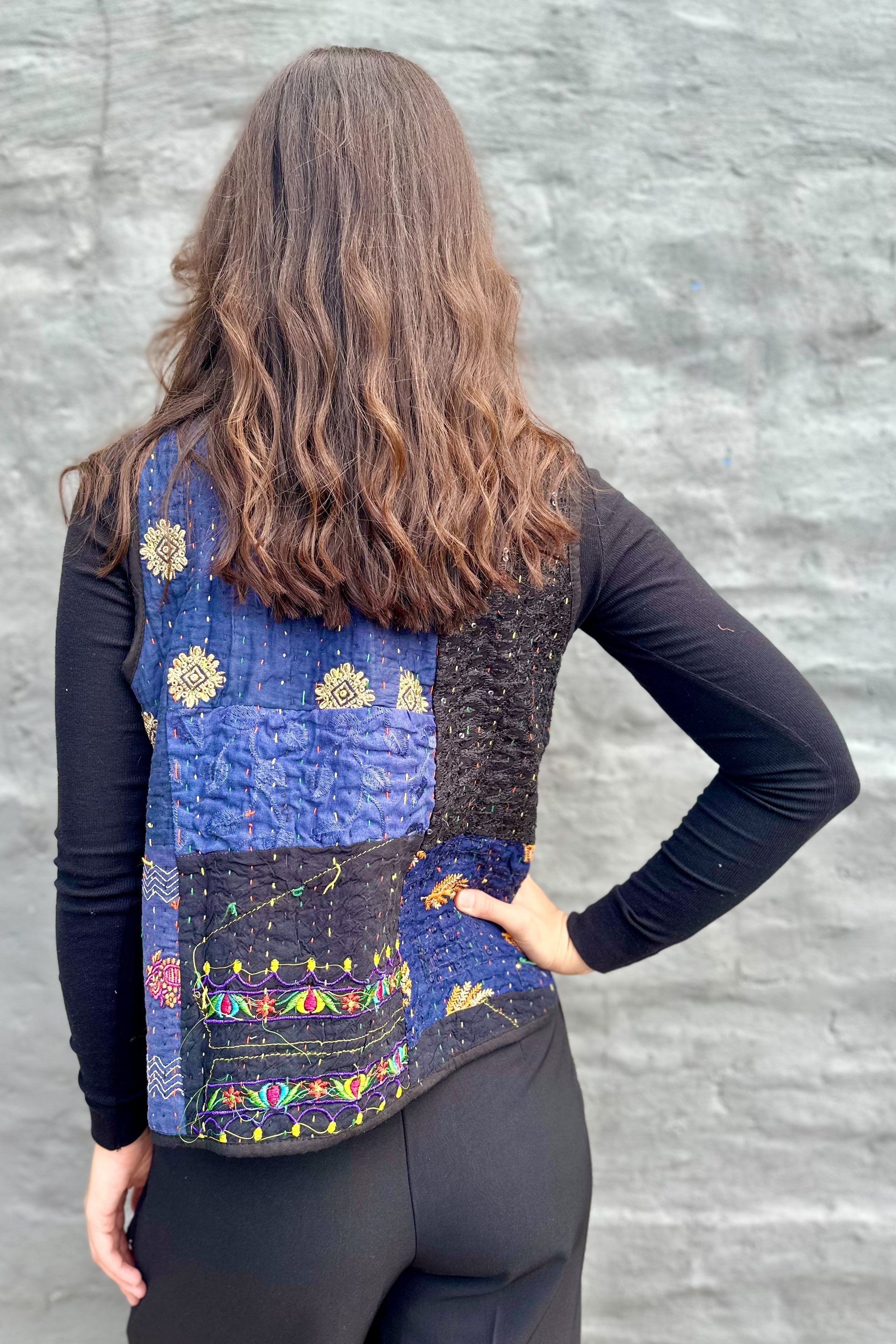 Kantha Waistcoat In Ink