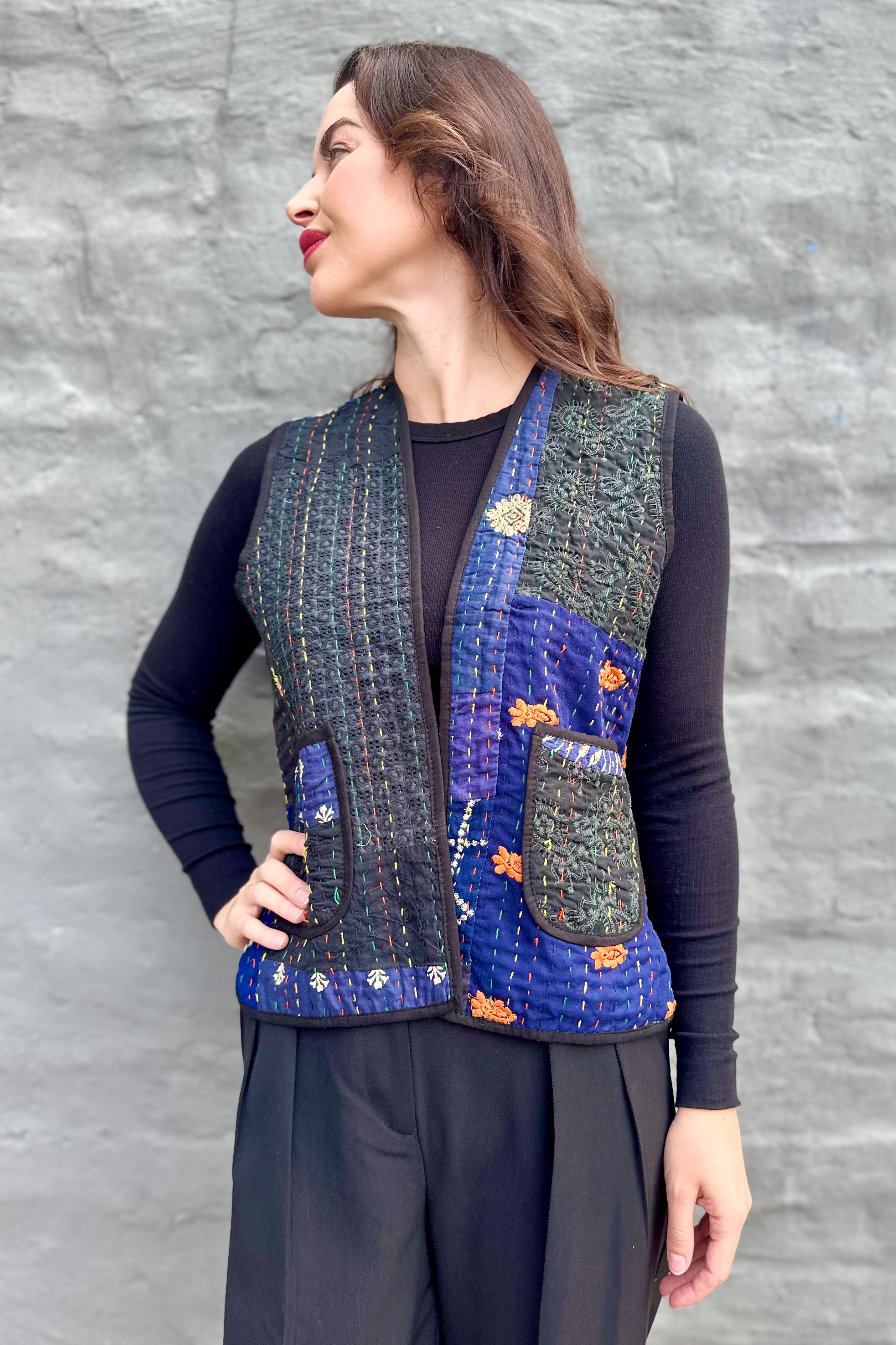 Kantha Waistcoat In Raven