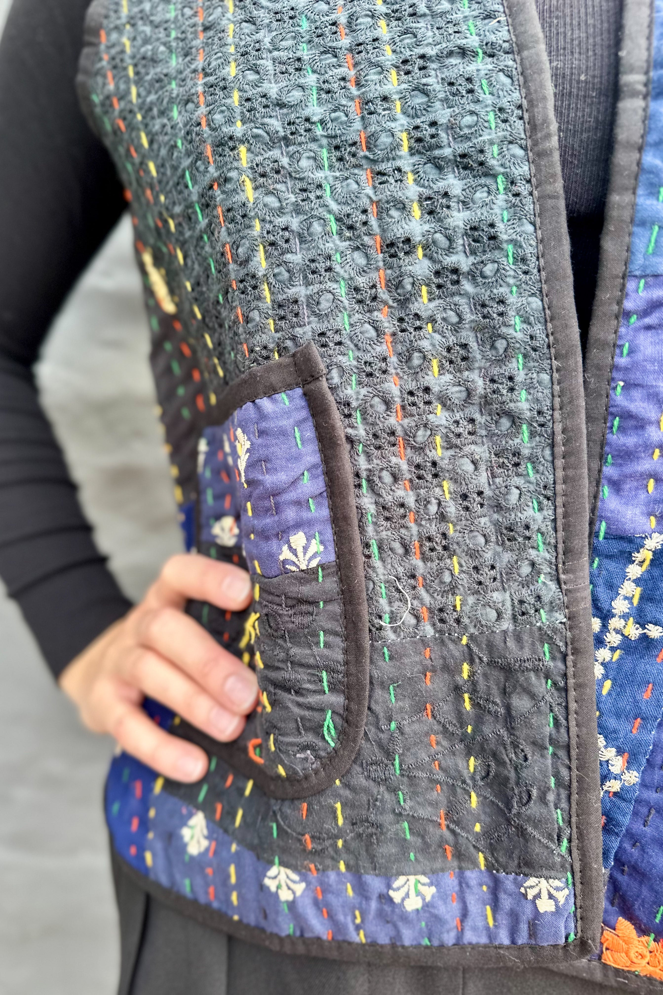 Kantha Waistcoat In Raven