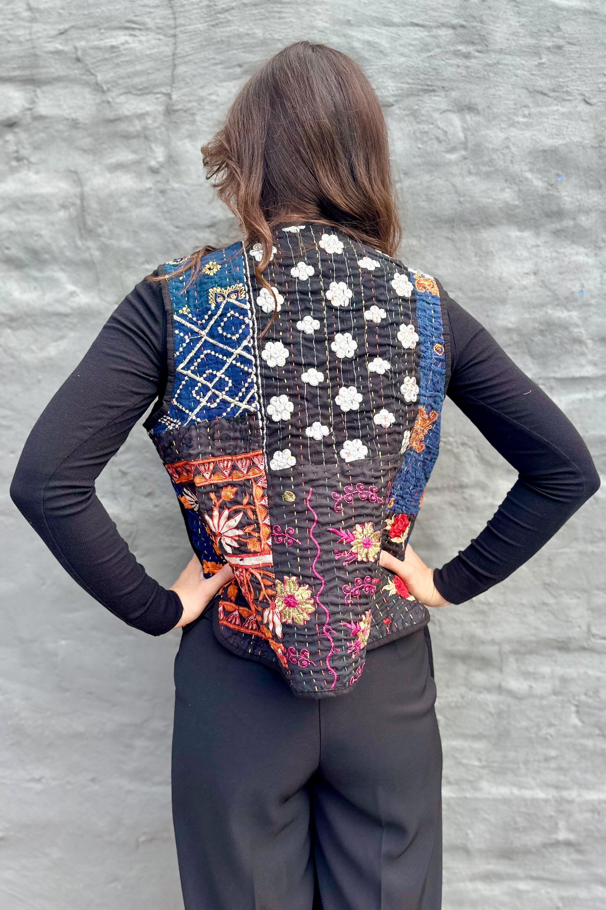 Kantha Waistcoat In Raven