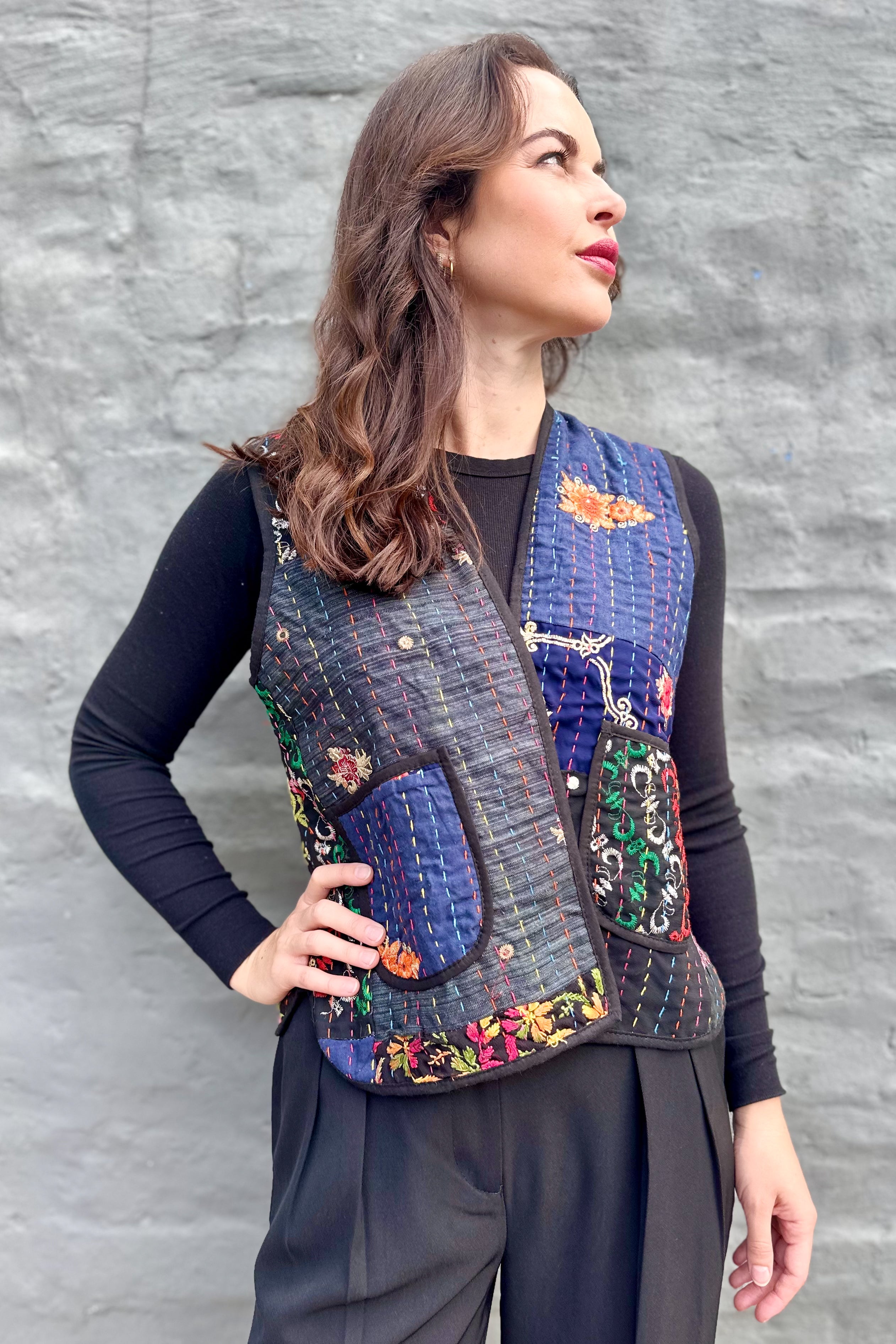 Kantha Waistcoat In Sable