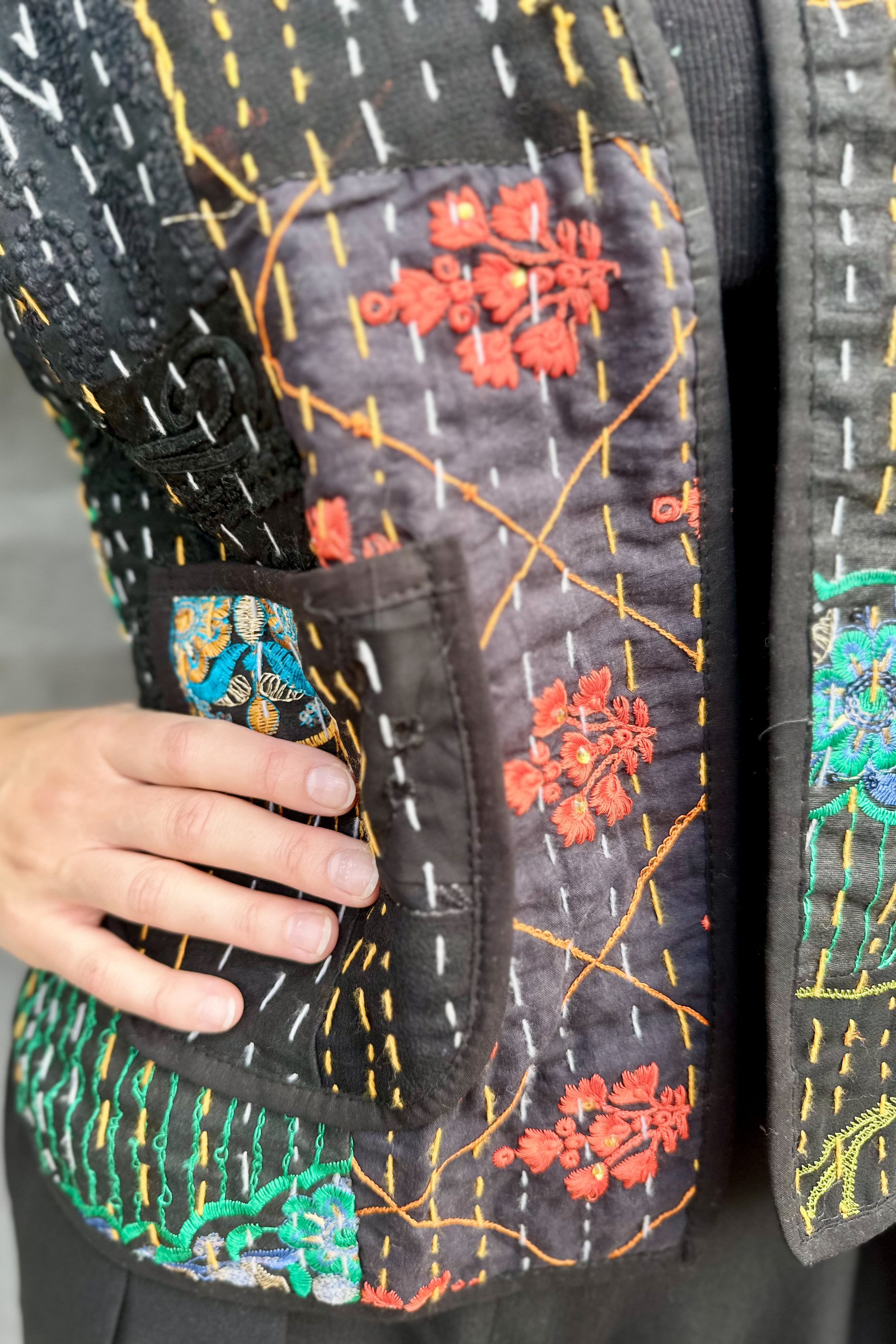 Kantha Waistcoat In Coal