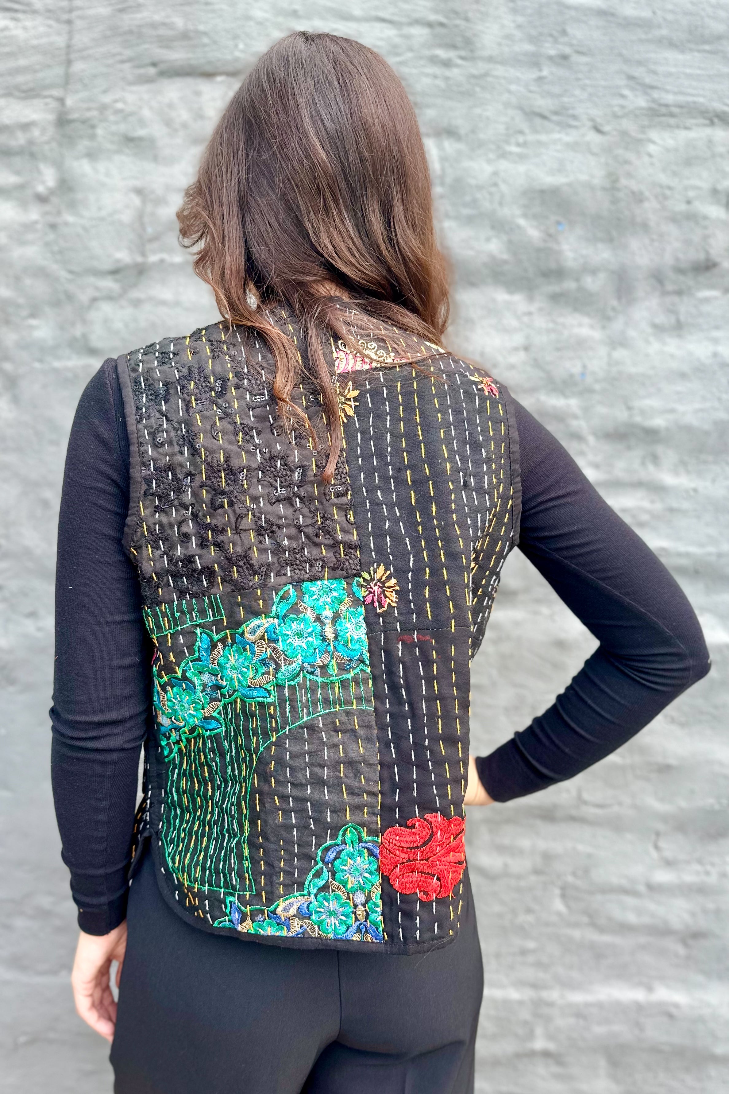Kantha Waistcoat In Coal