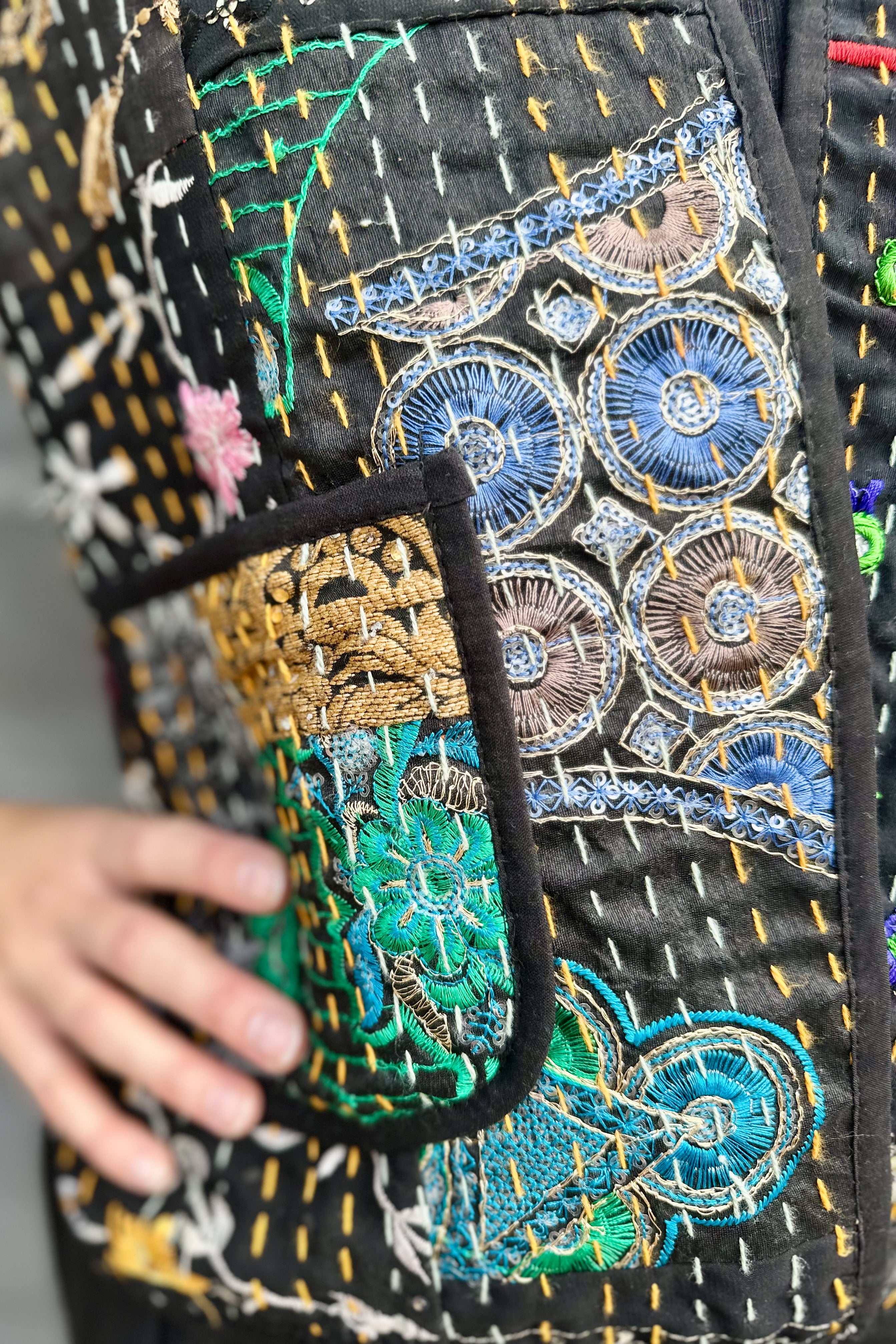 Kantha Waistcoat In Obsidian