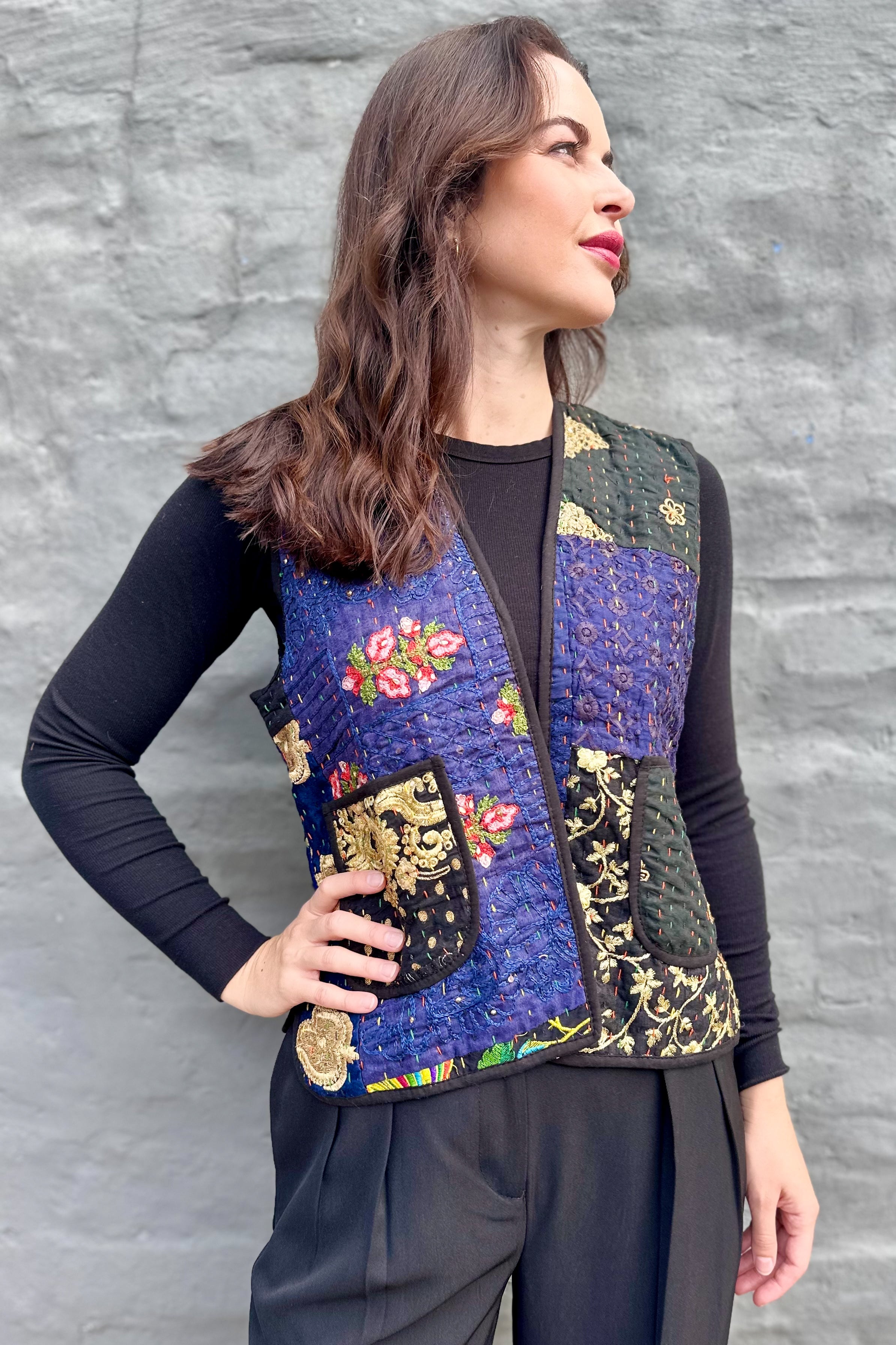 Kantha Waistcoat In Liquorice