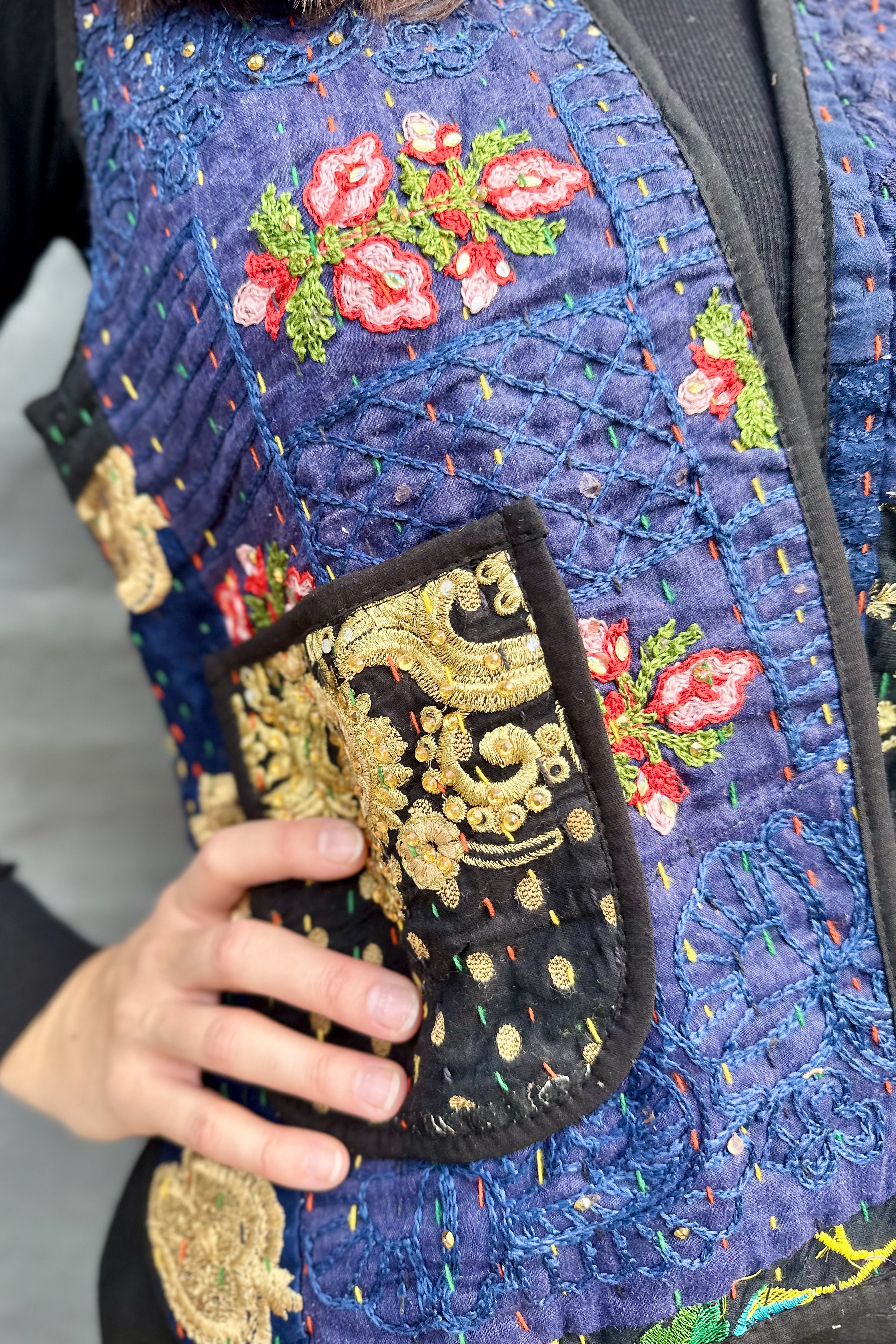 Kantha Waistcoat In Liquorice