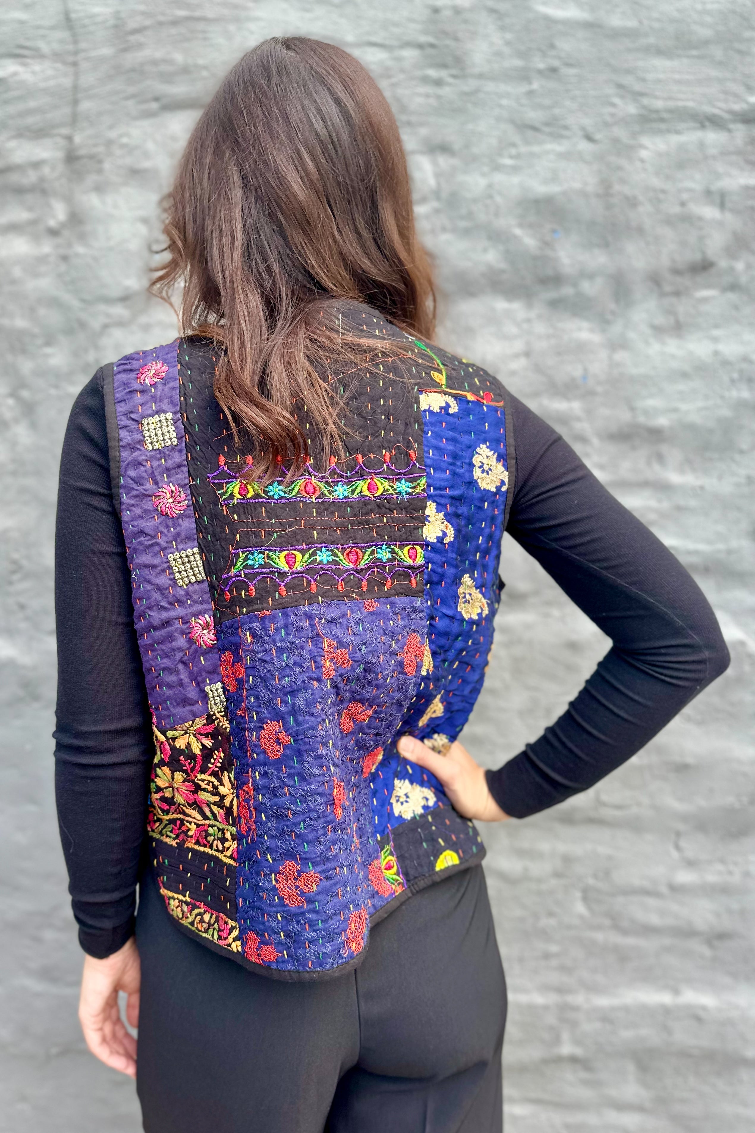 Kantha Waistcoat In Liquorice