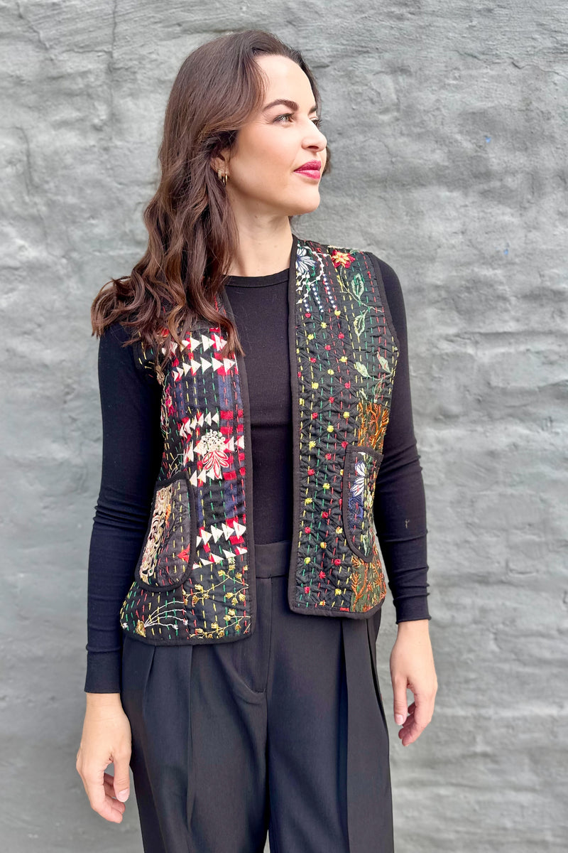 Kantha Waistcoat In Carbon
