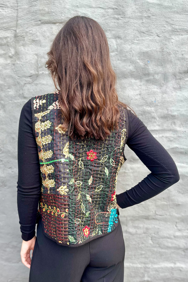 Kantha Waistcoat In Carbon