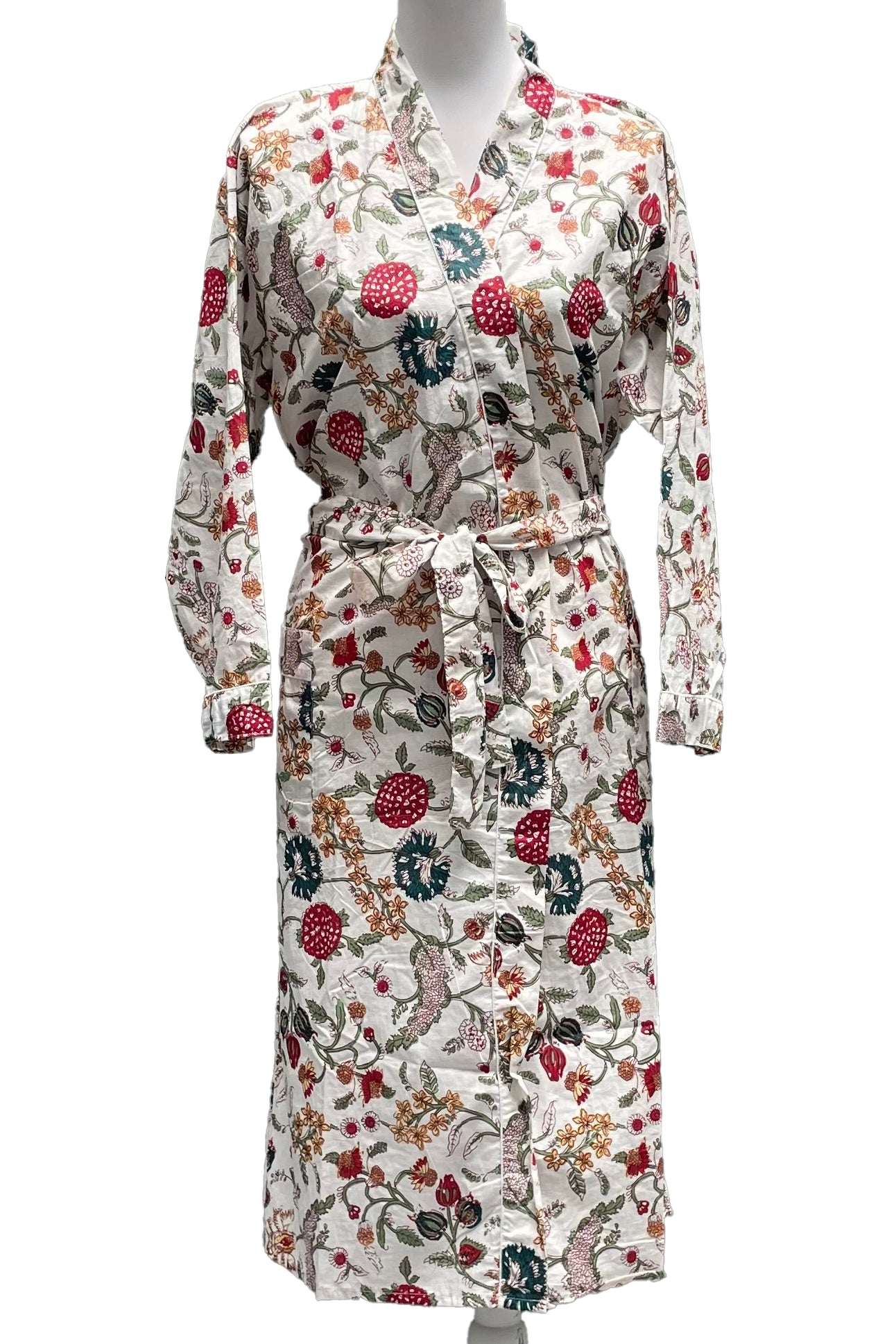 Cotton Kimono In White Botanical