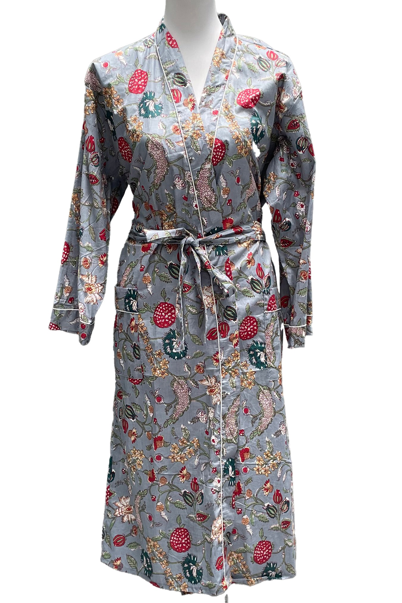 Cotton Kimono In Slate Botanical