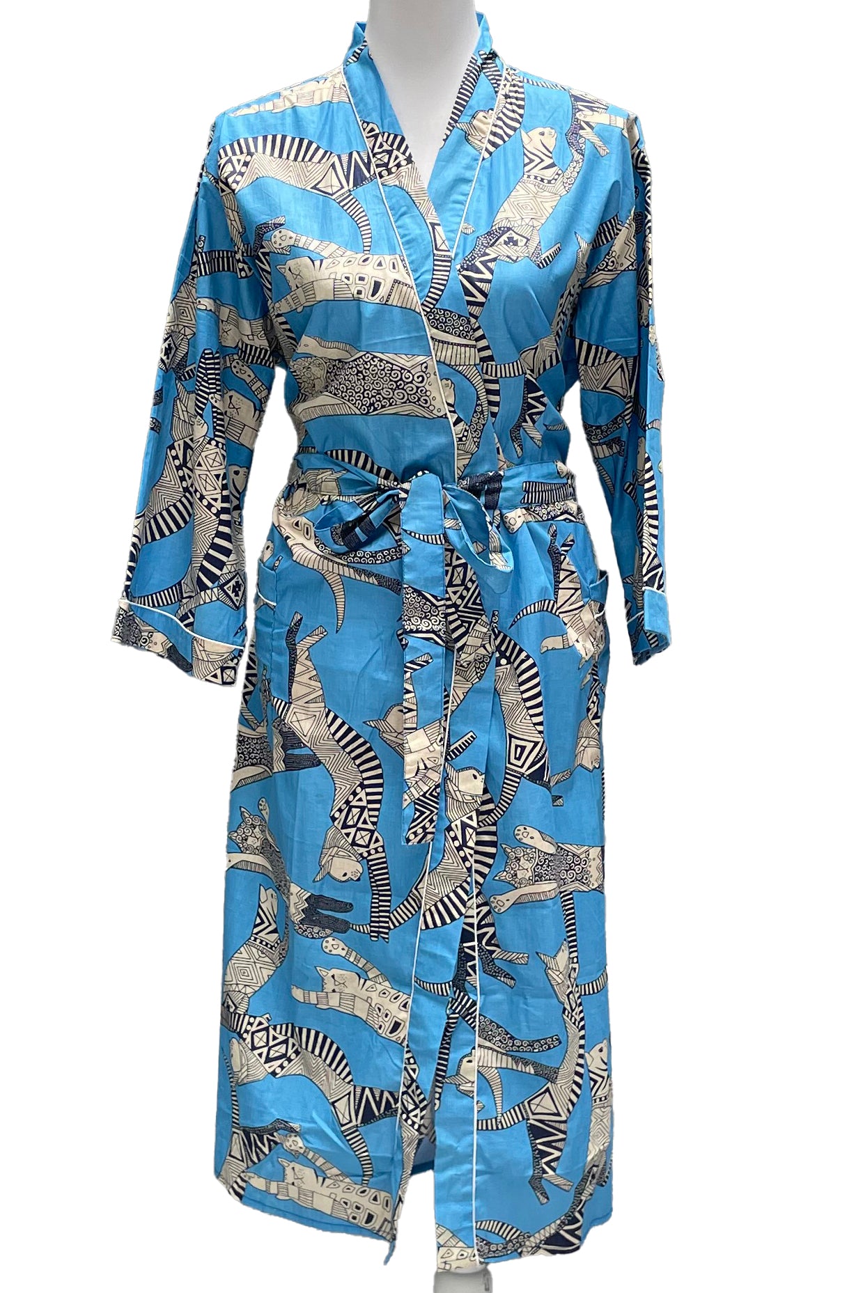 Cotton Kimono In Geometric Cat