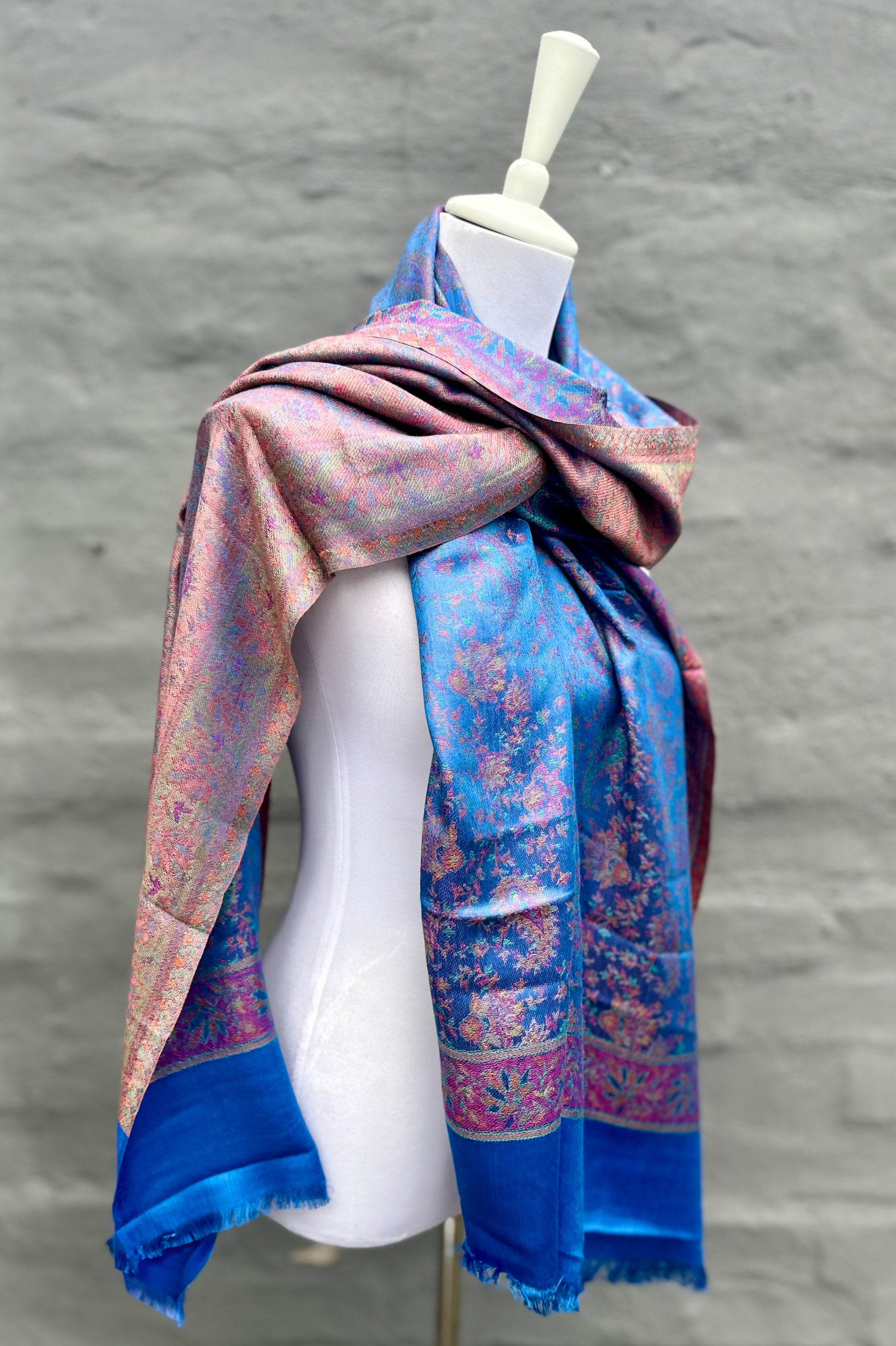 Cashmere & Bamboo Scarf In Cyan Paisley