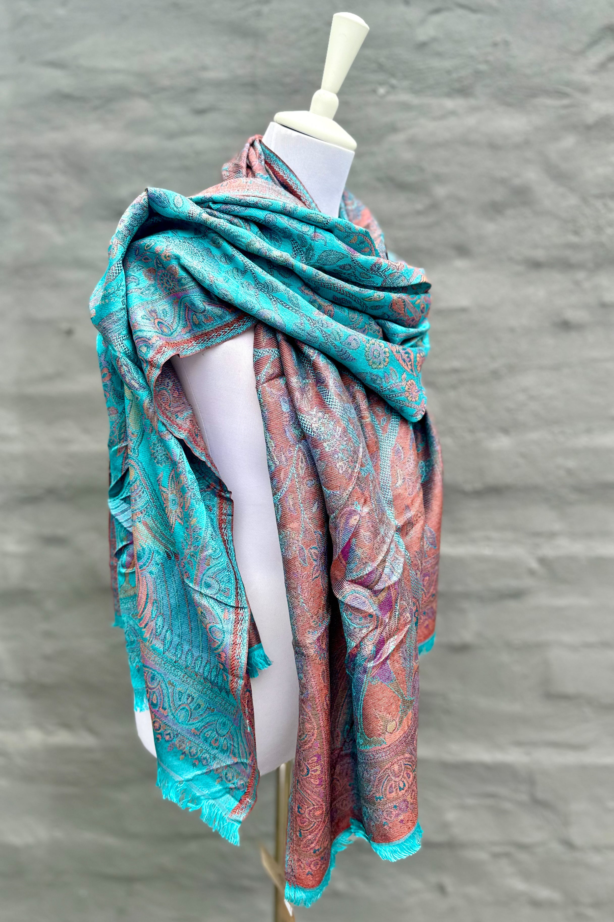 Cashmere & Bamboo Scarf In Rusty Turquoise