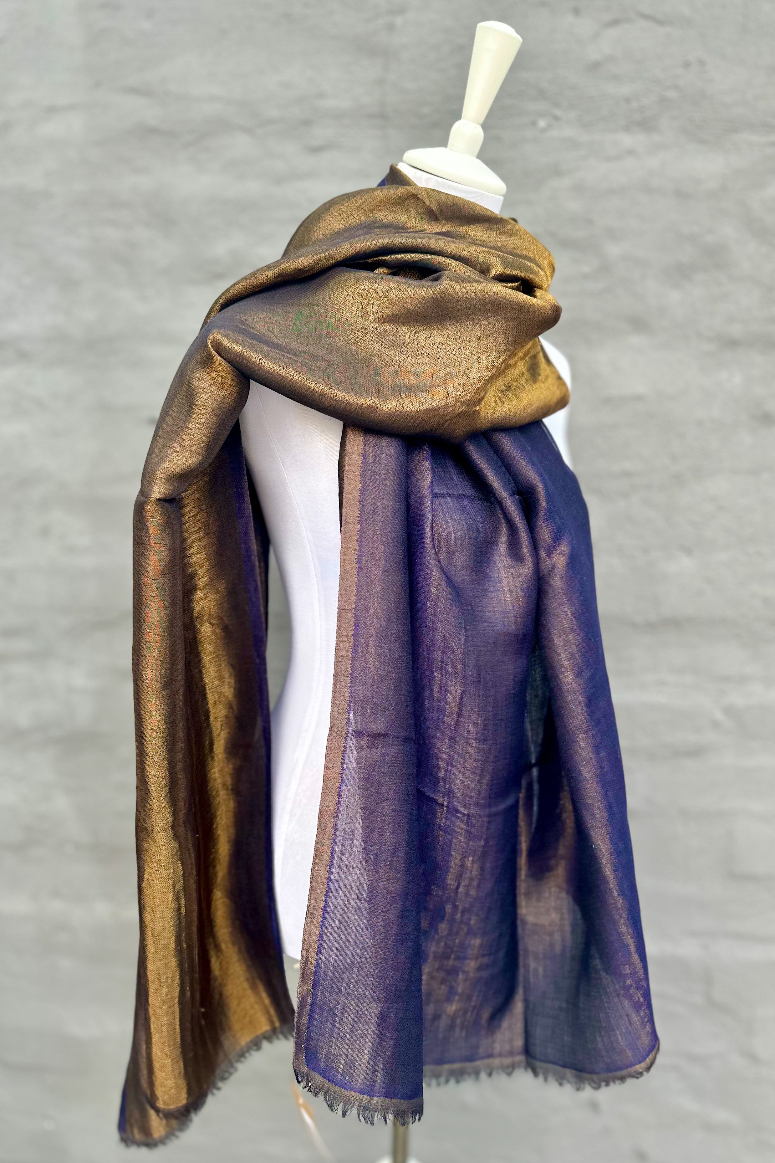 Cashmere & Bamboo Scarf In Golden Navy